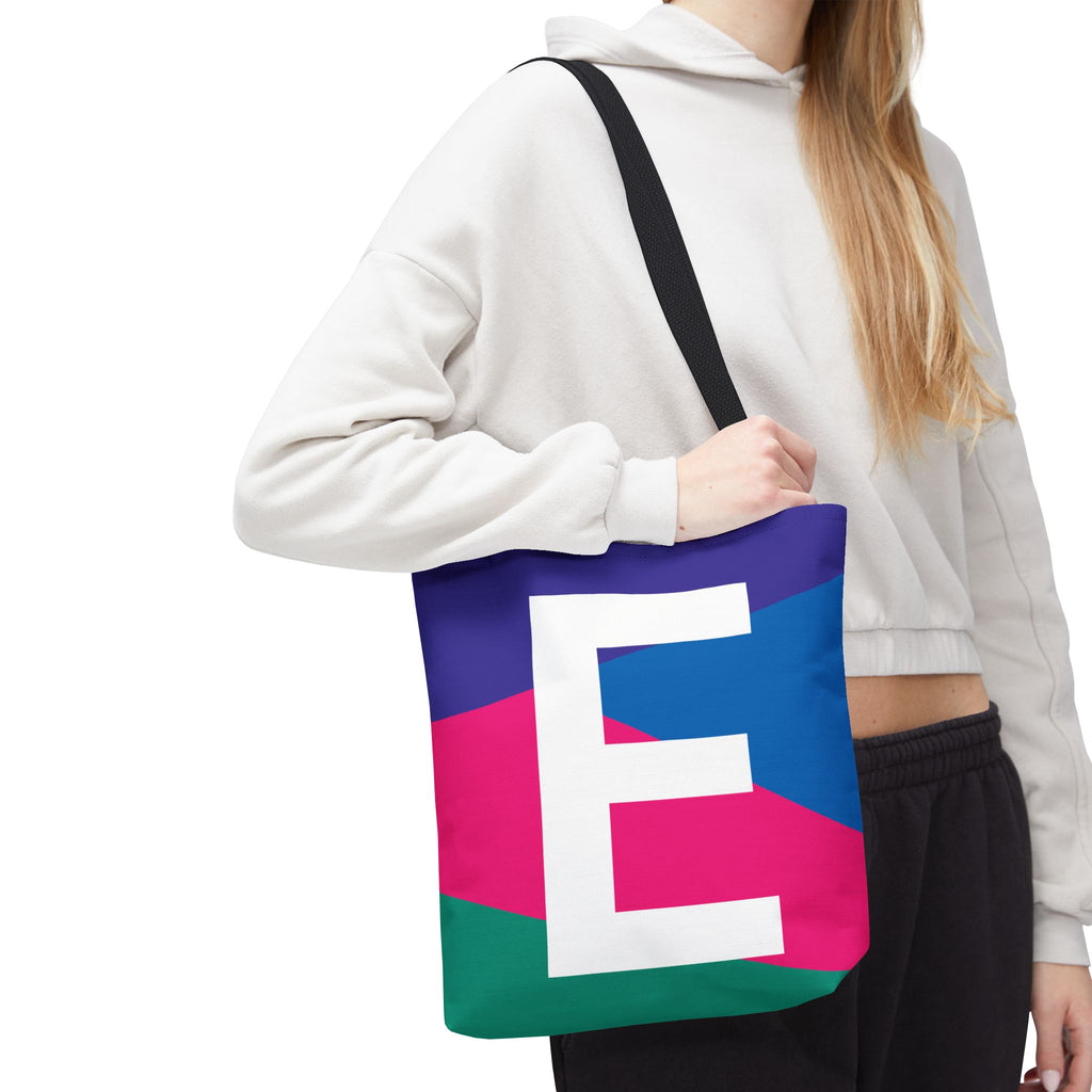 Monogram 'E' Colorblock Tote Bag — Personalized Initial E Shoulder Tote