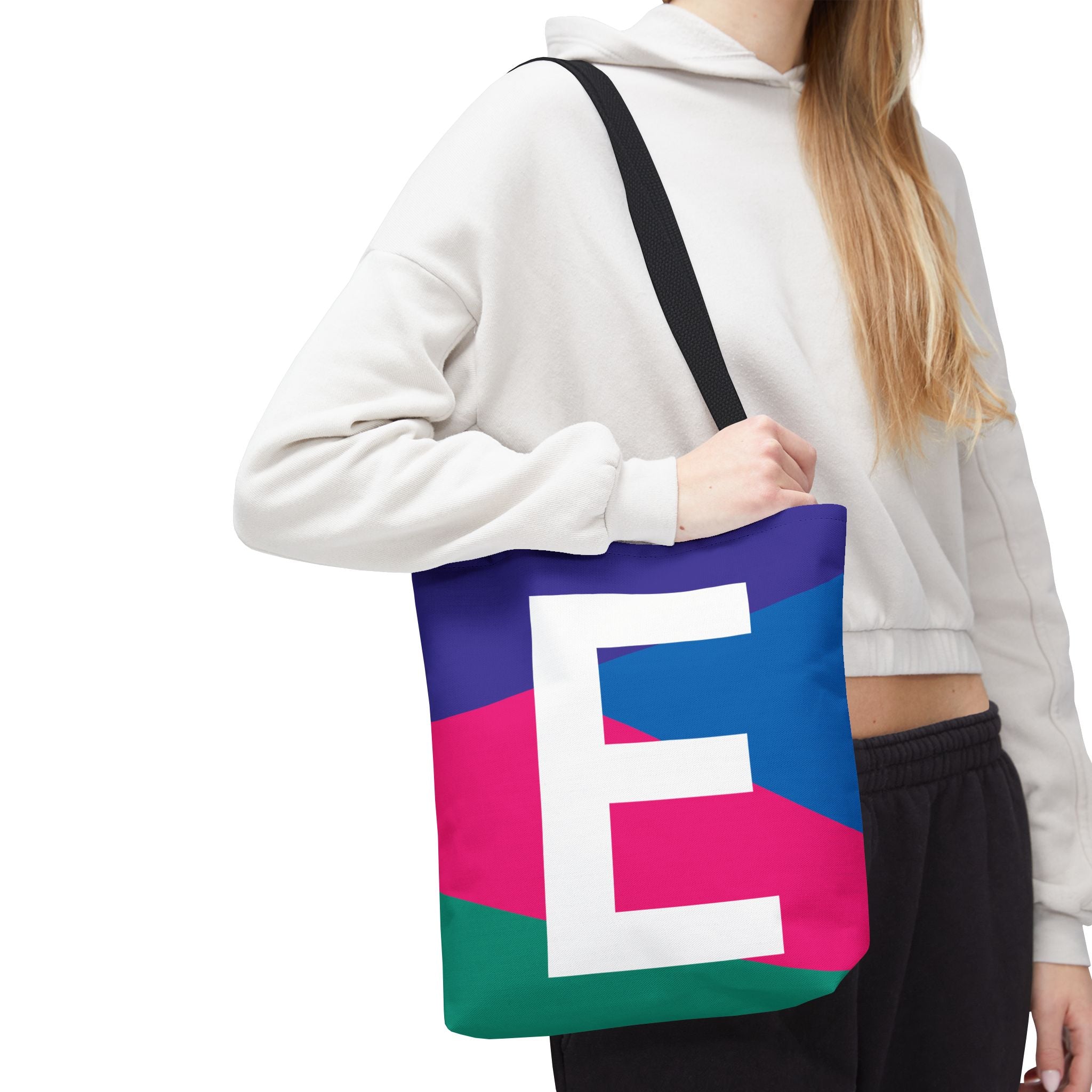 Monogram 'E' Colorblock Tote Bag — Personalized Initial E Shoulder Tote