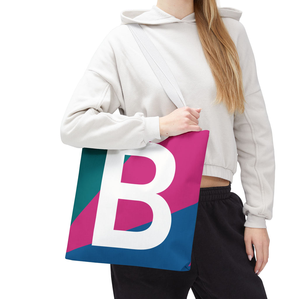 Monogram 'B' Colorblock Tote Bag — Personalized Initial B Shoulder Tote