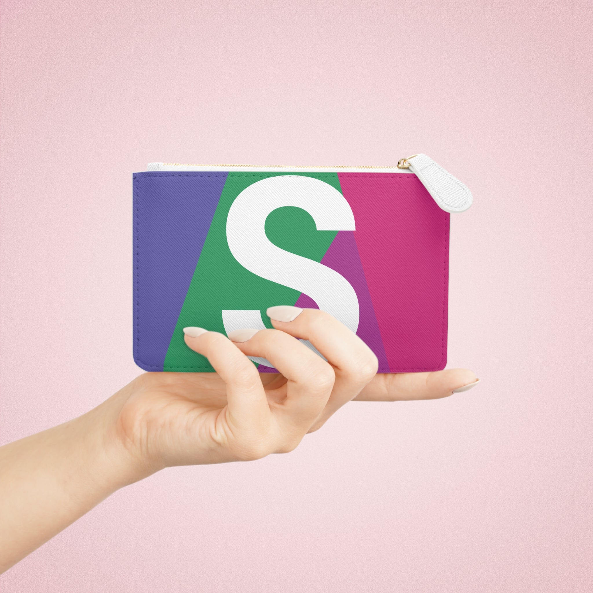 Initial S Mini Clutch — Colorblock Monogram Wristlet Wallet