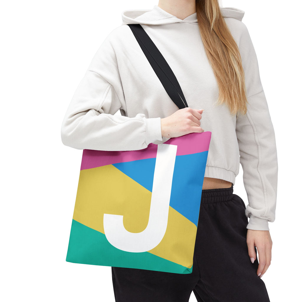 Monogram 'J' Colorblock Tote Bag — Personalized Initial J Shoulder Tote