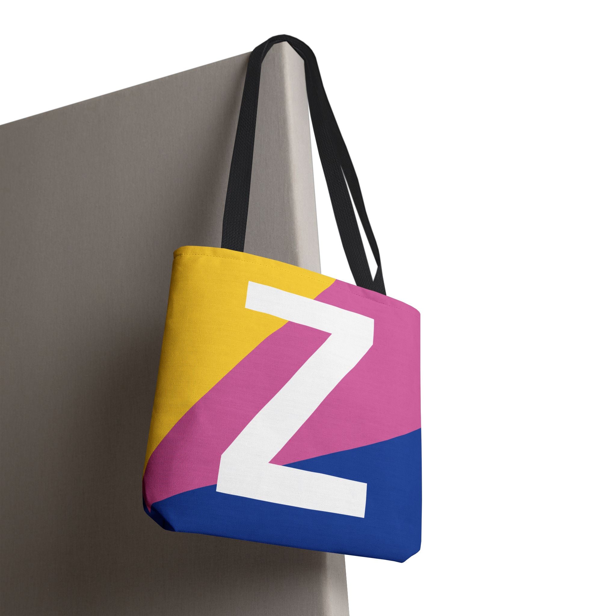 Monogram 'Z' Colorblock Tote Bag — Personalized Initial Z Shoulder Tote