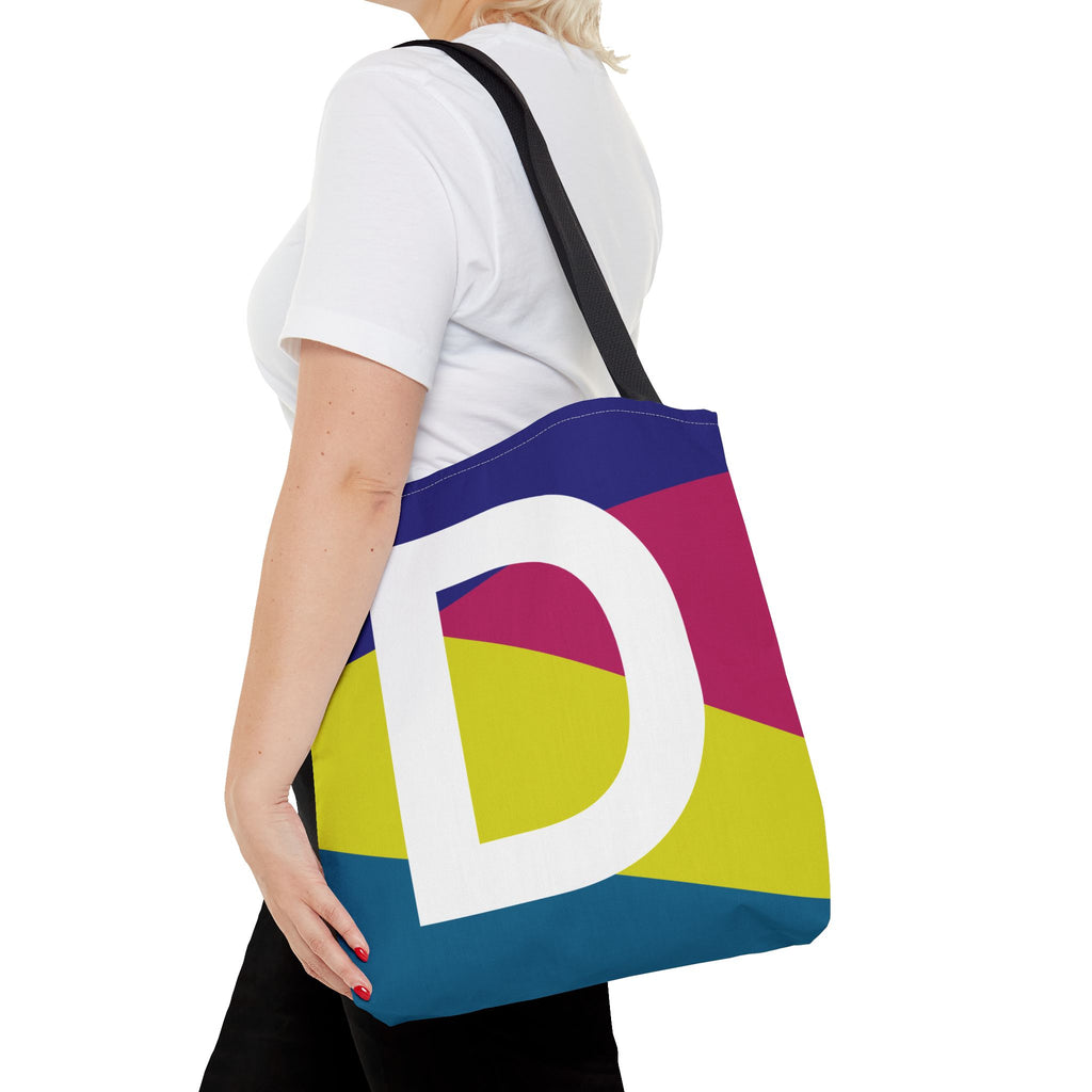 Monogram 'D' Colorblock Tote Bag — Personalized Initial D Shoulder Tote