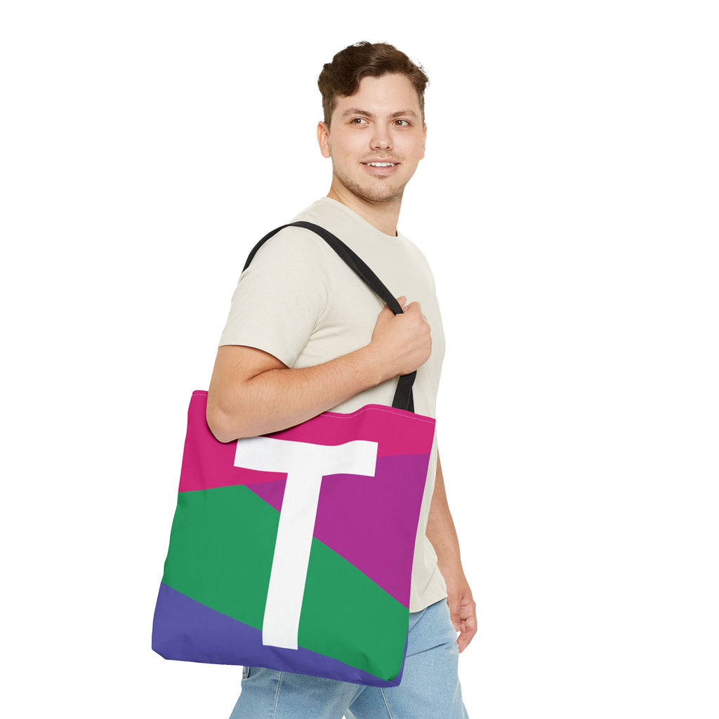 Monogram 'T' Colorblock Tote Bag — Personalized Initial T Shoulder Tote