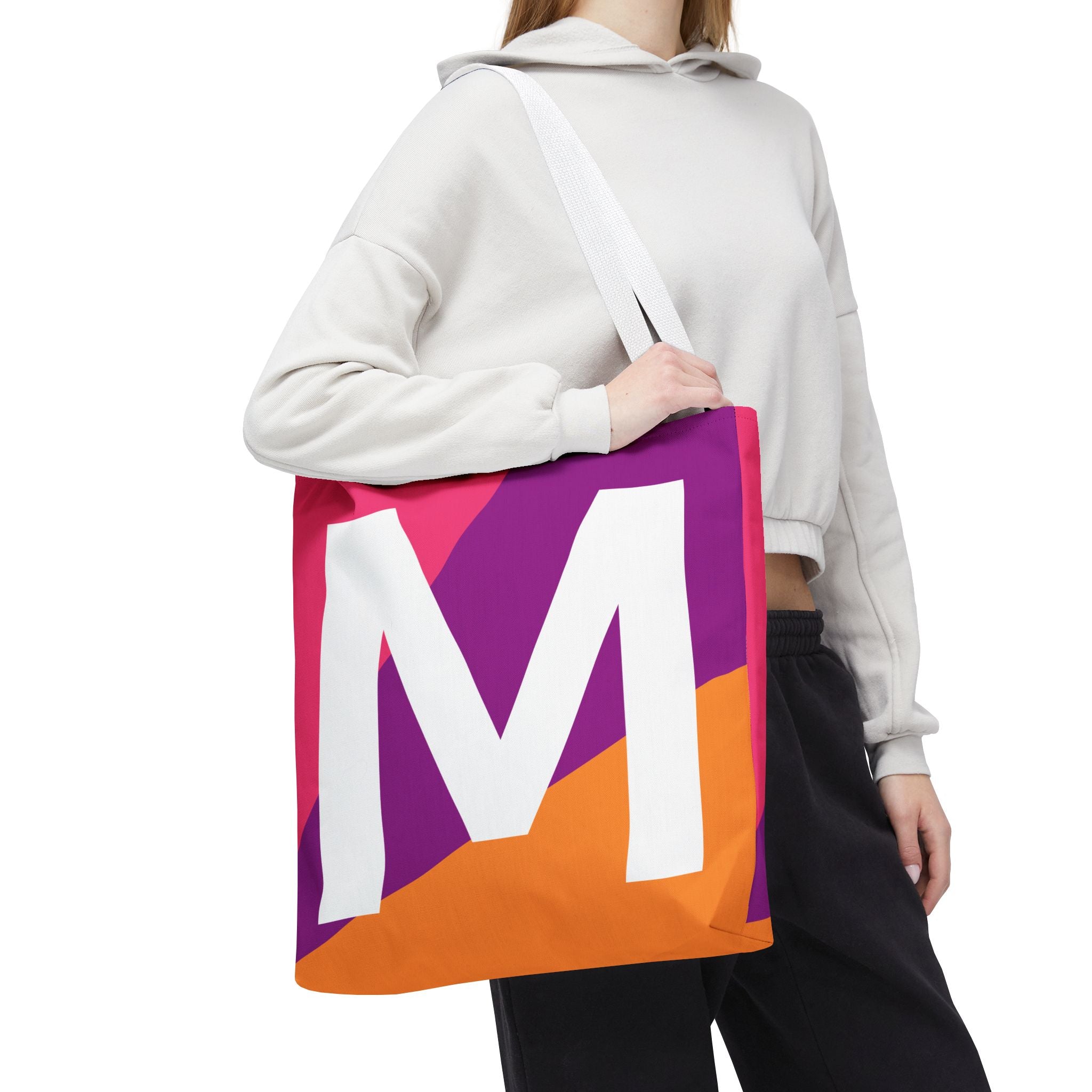 Monogram 'M' Colorblock Tote Bag — Personalized Initial M Shoulder Tote