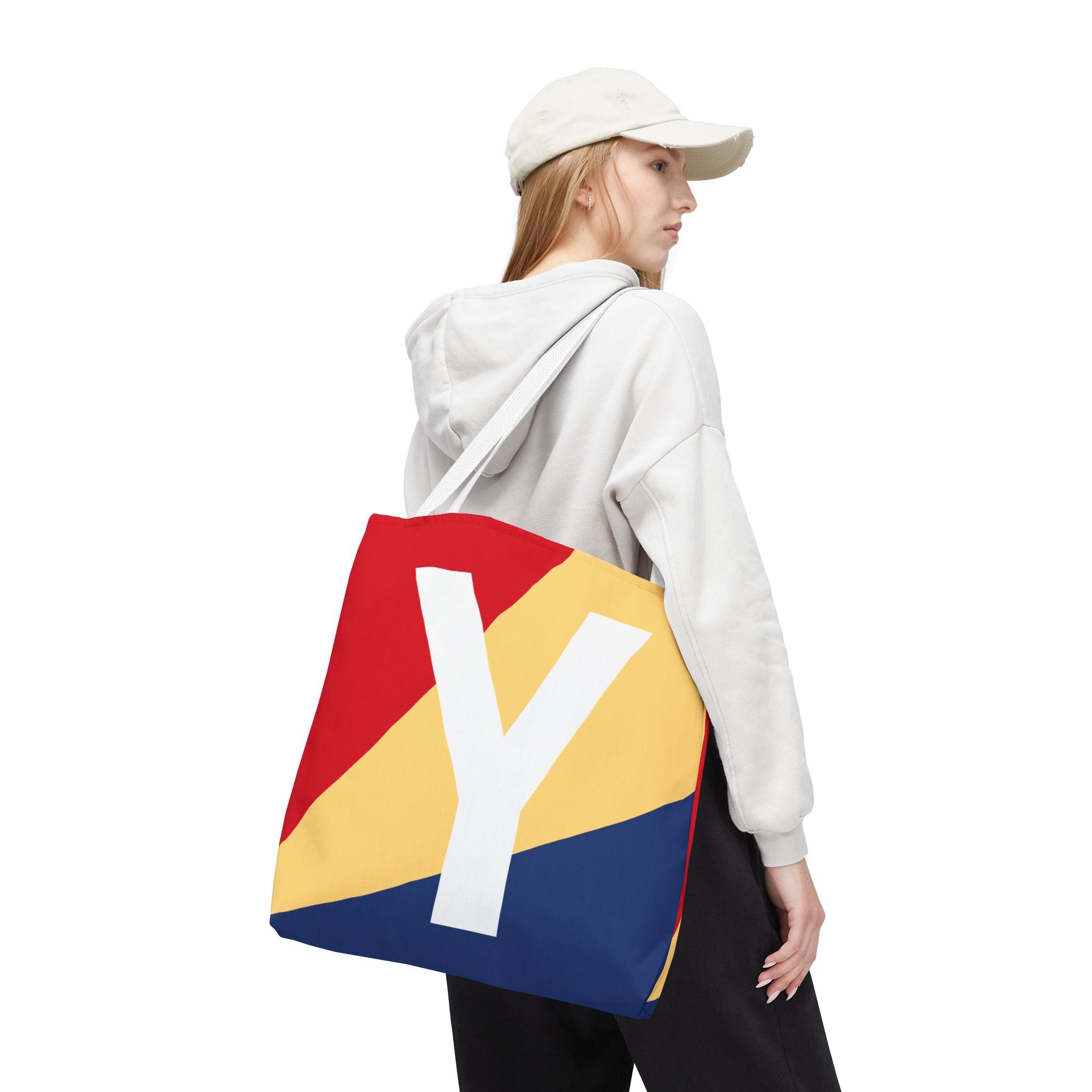 Monogram 'Y' Colorblock Tote Bag — Personalized Initial Y Shoulder Tote