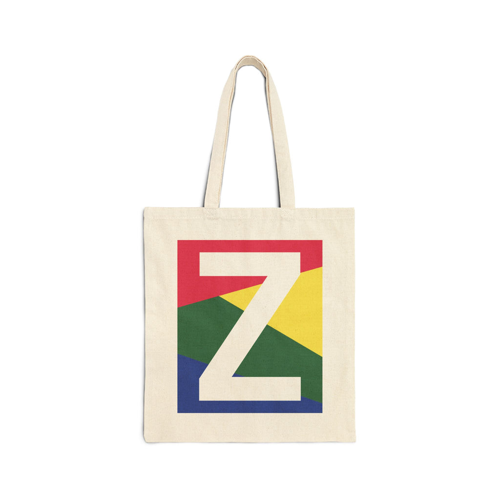Initial Z Colorblock Canvas Tote Bag — Monogram Letter Z Reusable Grocery Tote
