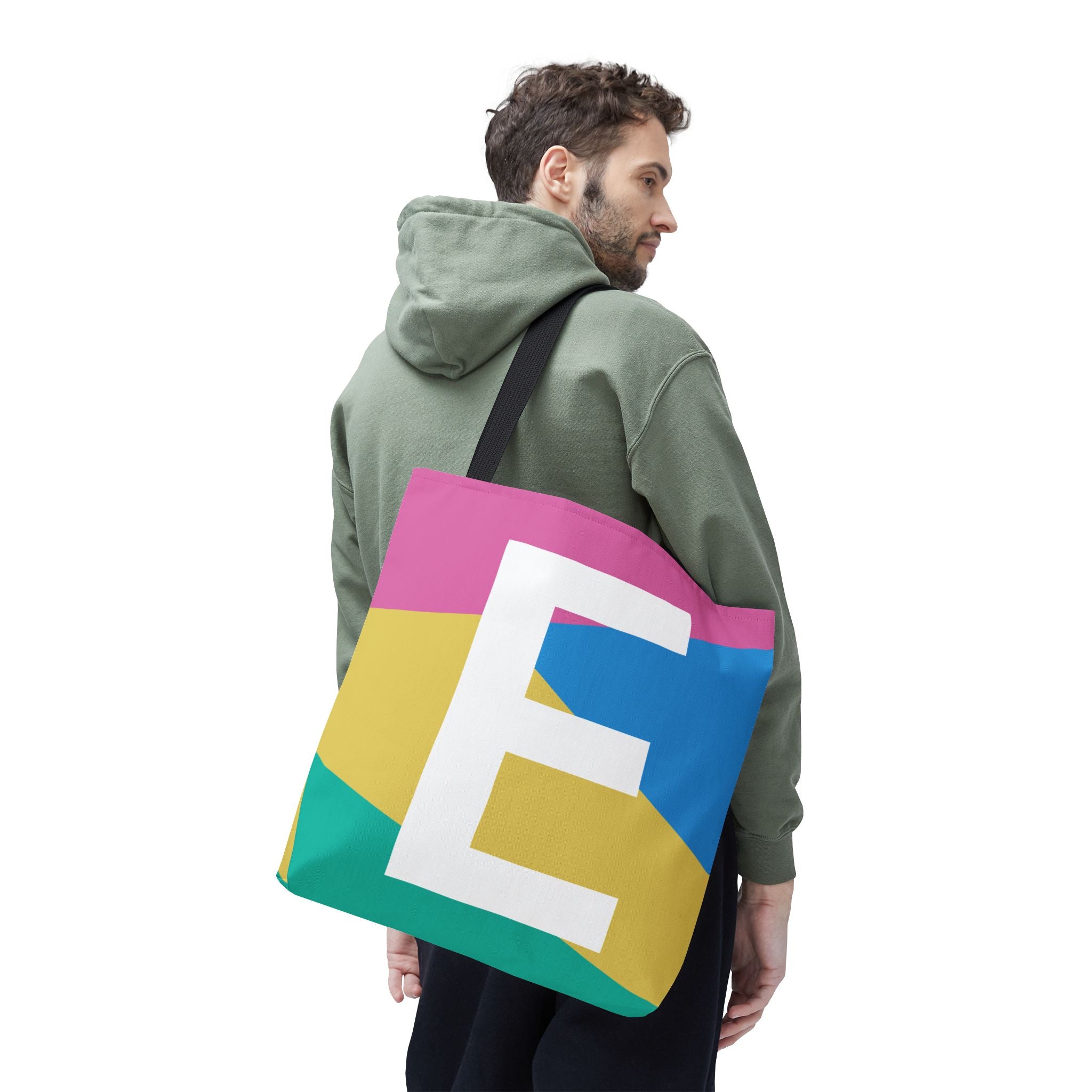 Monogram 'E' Colorblock Tote Bag — Personalized Initial E Shoulder Tote