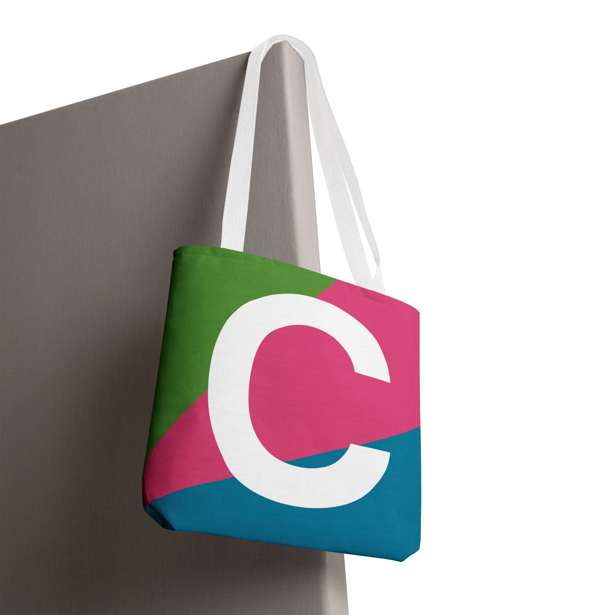 Monogram 'C' Colorblock Tote Bag — Personalized Initial C Shoulder Tote