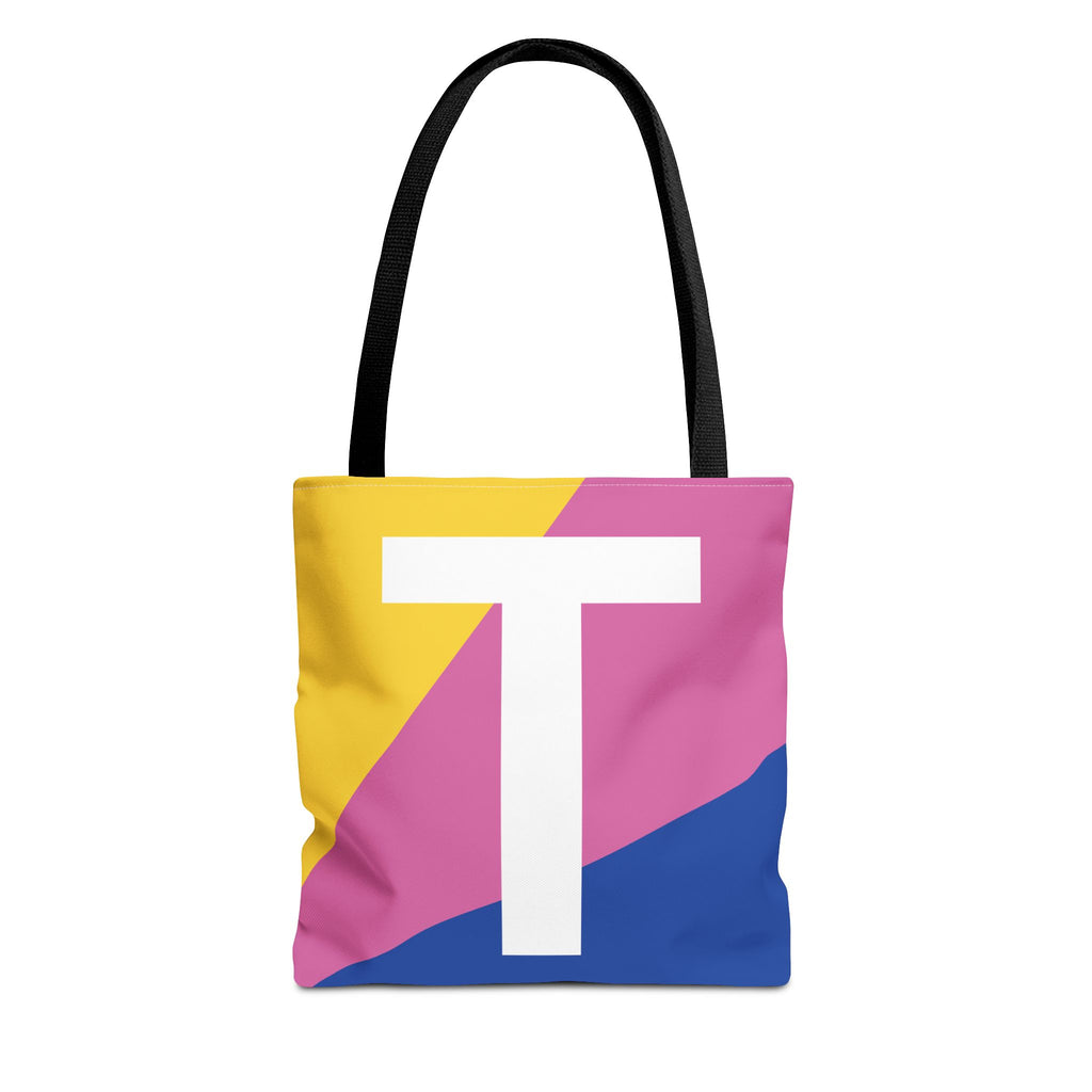 Monogram 'T' Colorblock Tote Bag — Personalized Initial T Shoulder Tote
