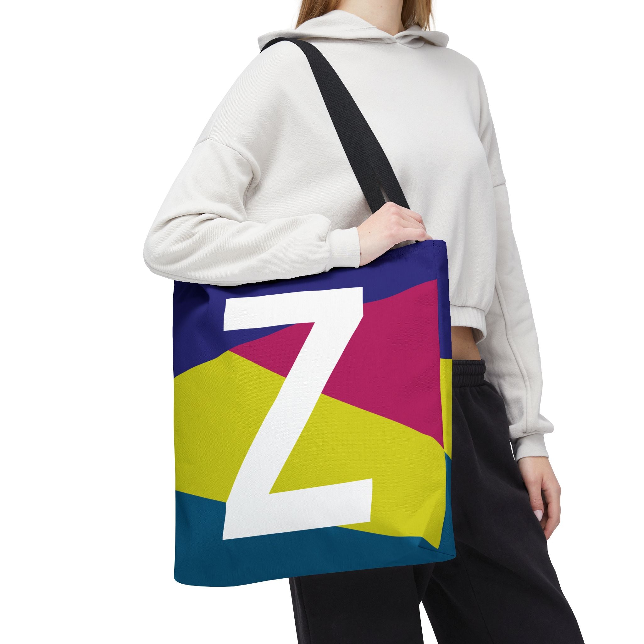 Monogram 'Z' Colorblock Tote Bag — Personalized Initial Z Shoulder Tote