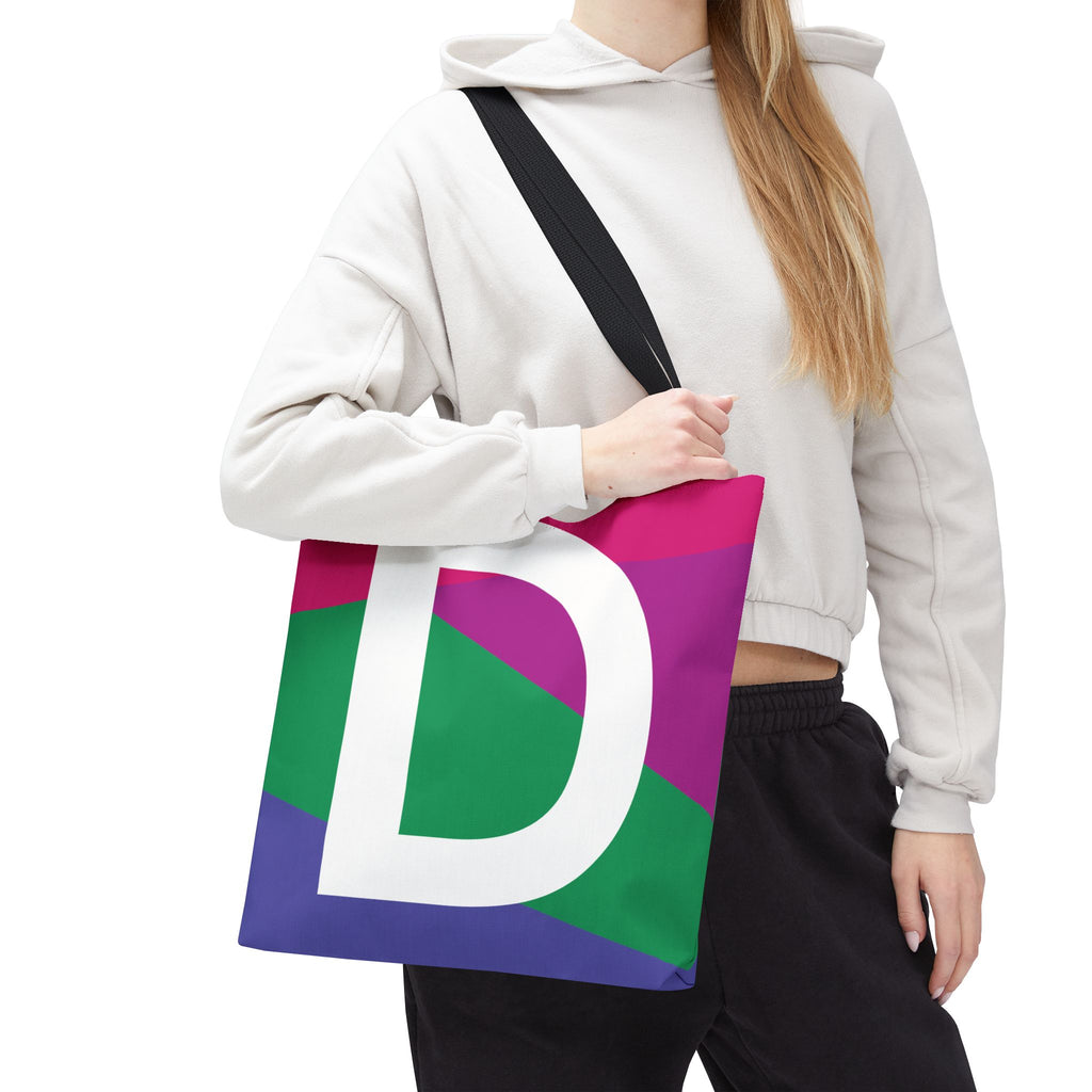 Monogram 'D' Colorblock Tote Bag — Personalized Initial D Shoulder Tote