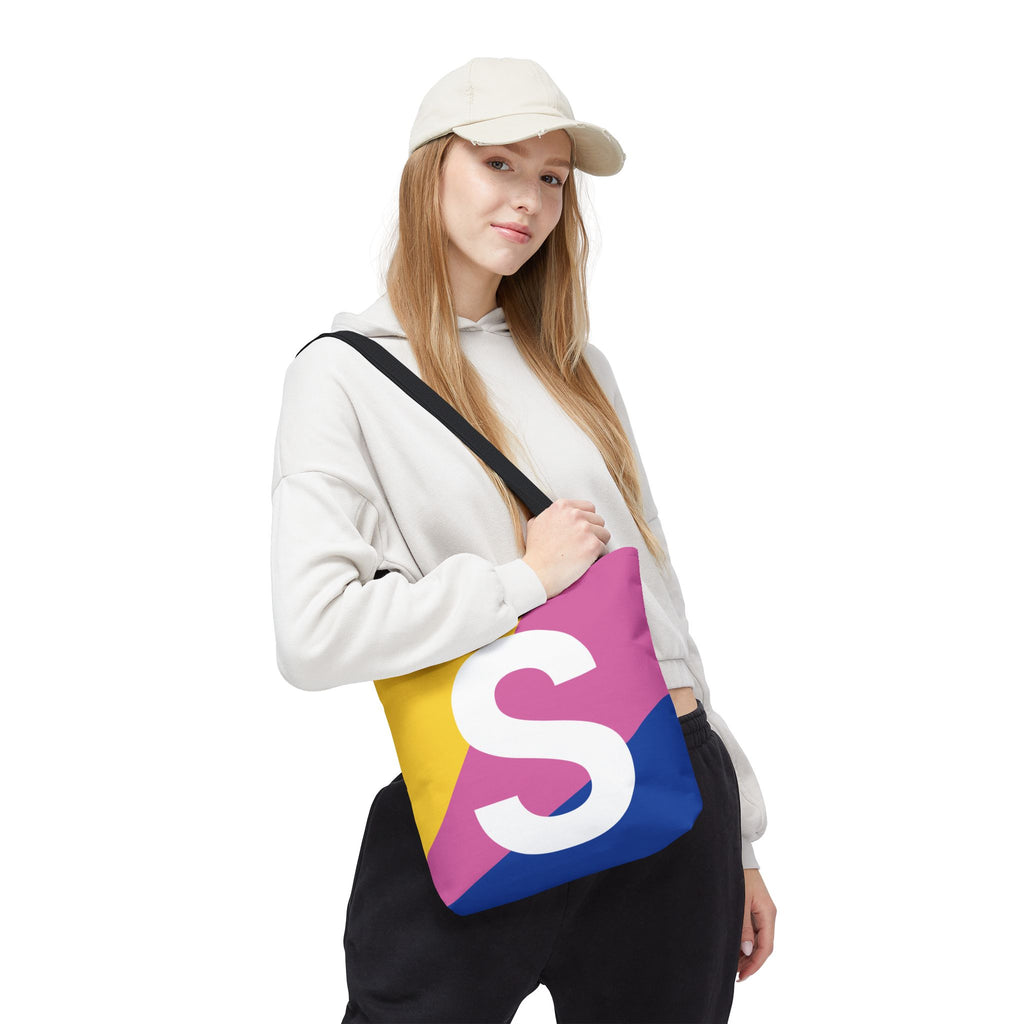 Monogram 'S' Colorblock Tote Bag — Personalized Initial S Shoulder Tote