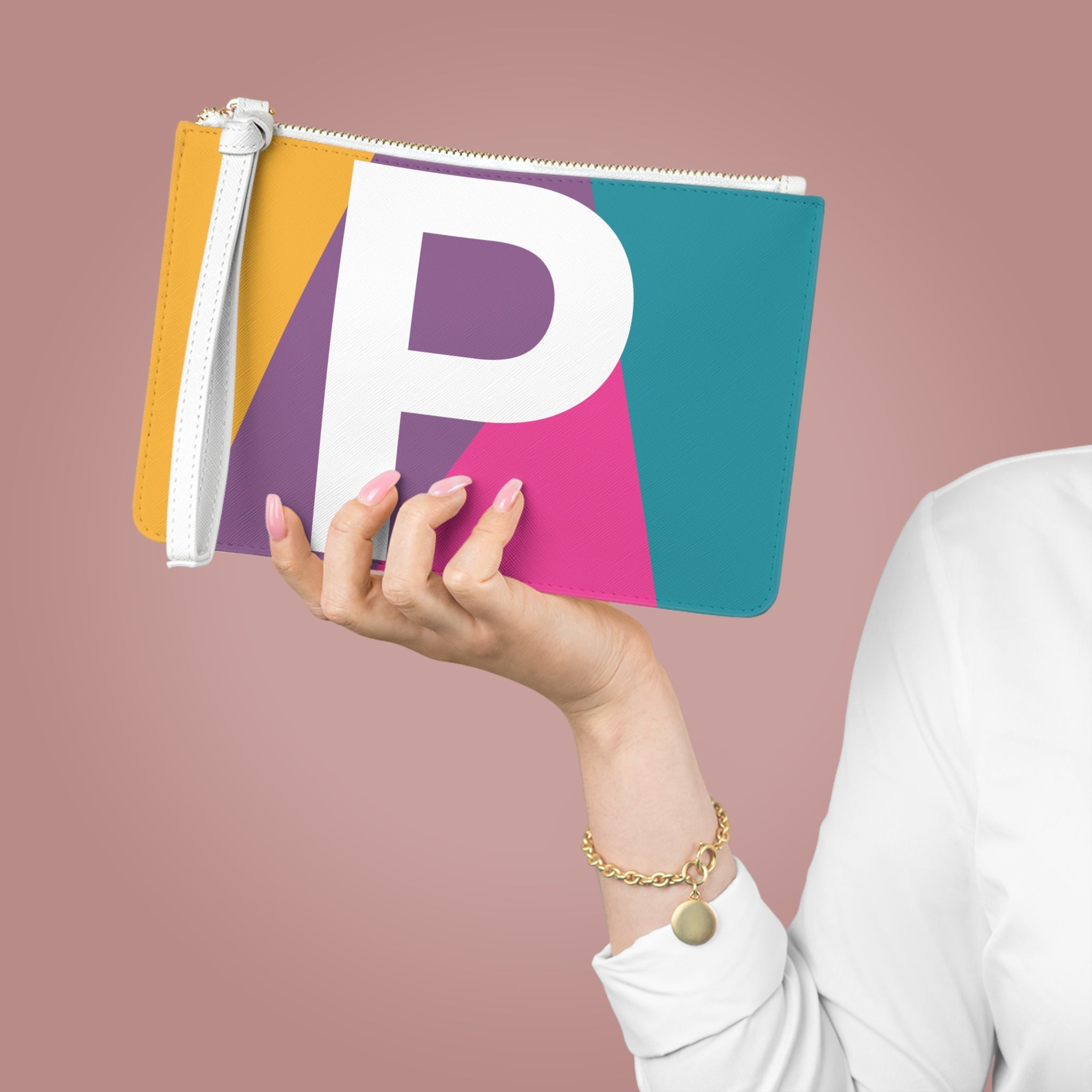 Monogram 'P' Colorblock Clutch Bag — Bold Geometric Wristlet for Everyday & Gifts