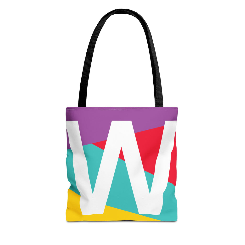 Monogram 'W' Colorblock Tote Bag — Personalized Initial W Shoulder Tote