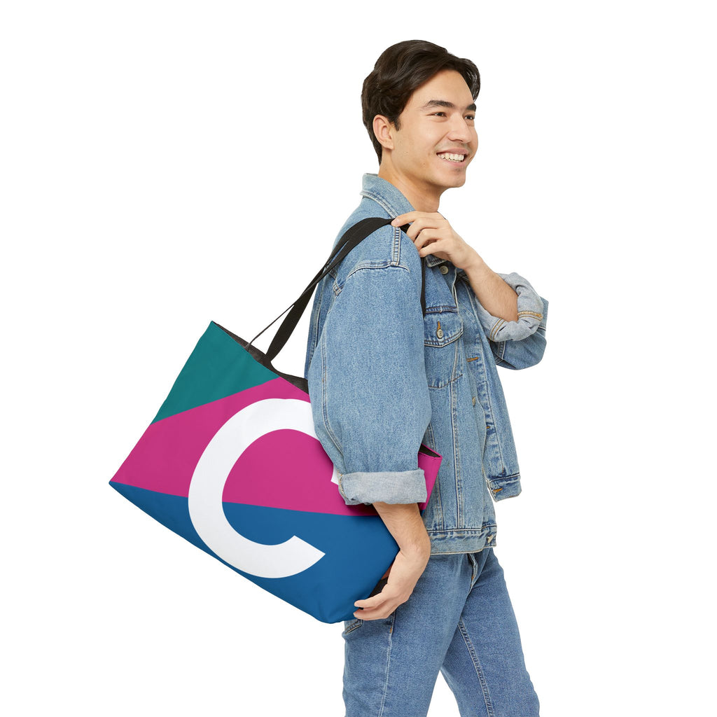 Personalized 'C' Colorblock Tote Bag — Monogram Weekender Tote