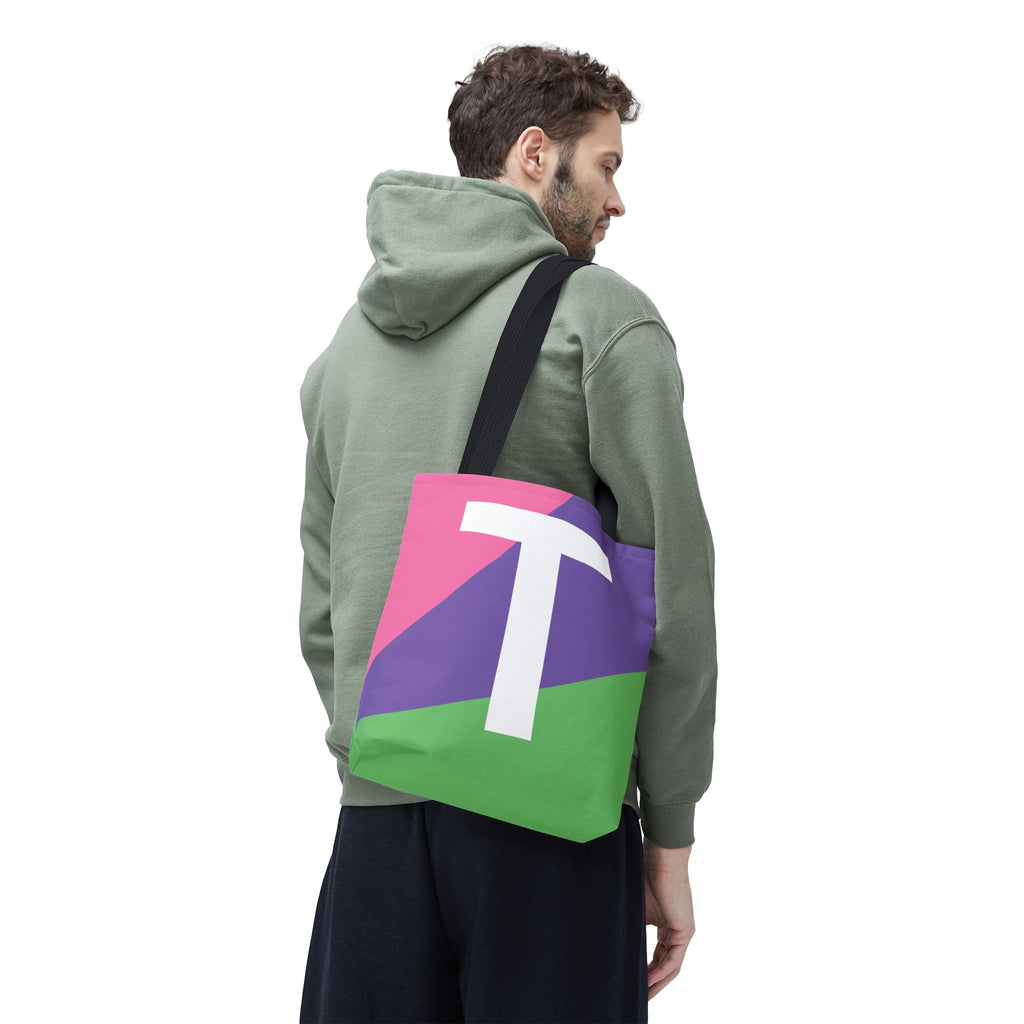 Monogram 'T' Colorblock Tote Bag — Personalized Initial T Shoulder Tote