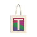 Initial T Colorblock Canvas Tote Bag — Monogram Letter T Reusable Grocery Tote