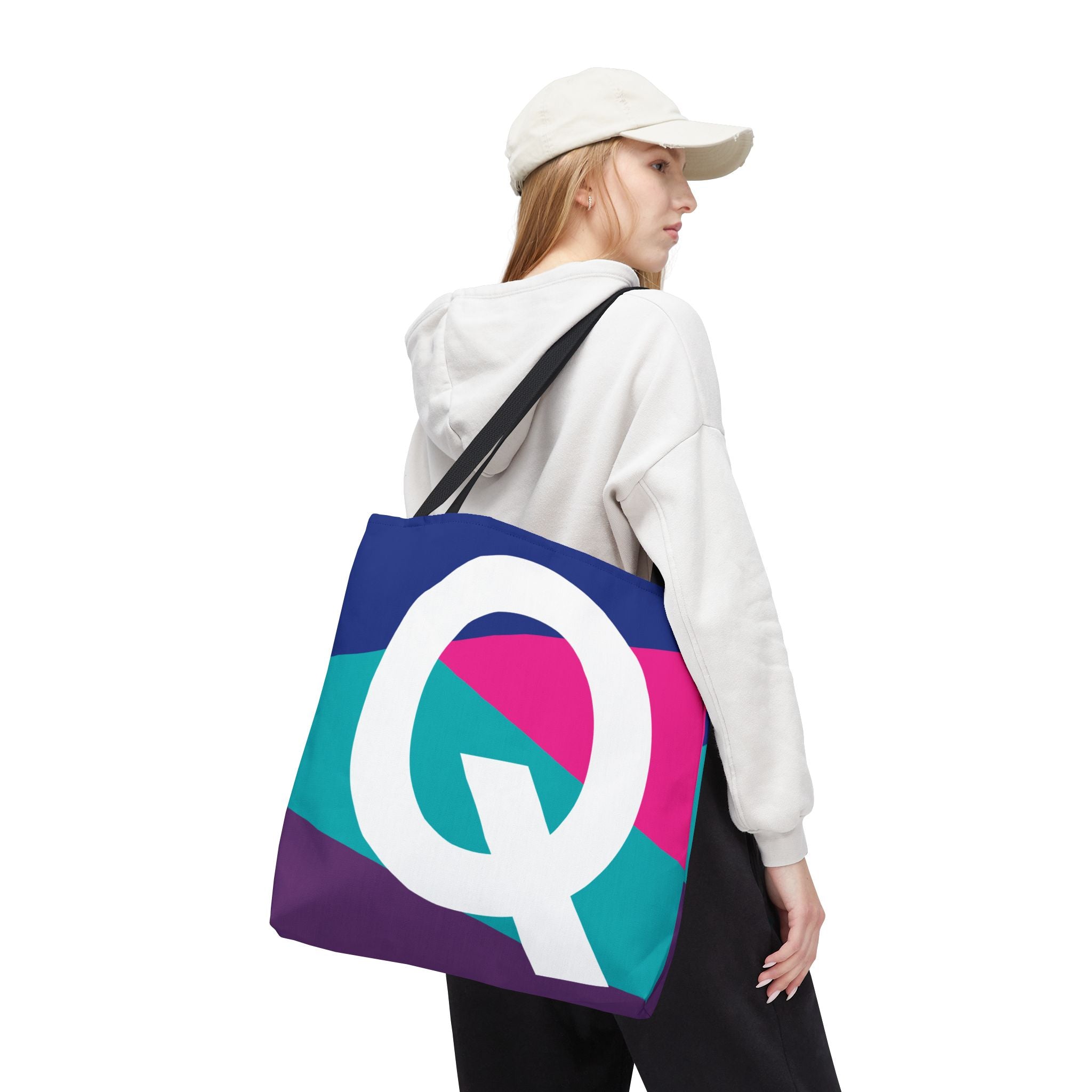 Monogram 'Q' Colorblock Tote Bag — Personalized Initial Q Shoulder Tote