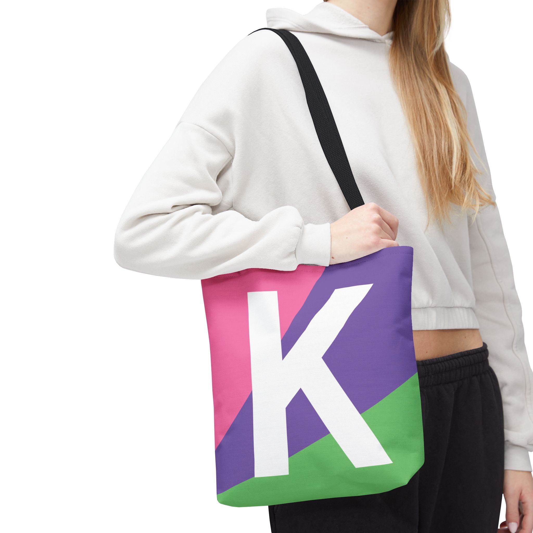Monogram 'K' Colorblock Tote Bag — Personalized Initial K Shoulder Tote