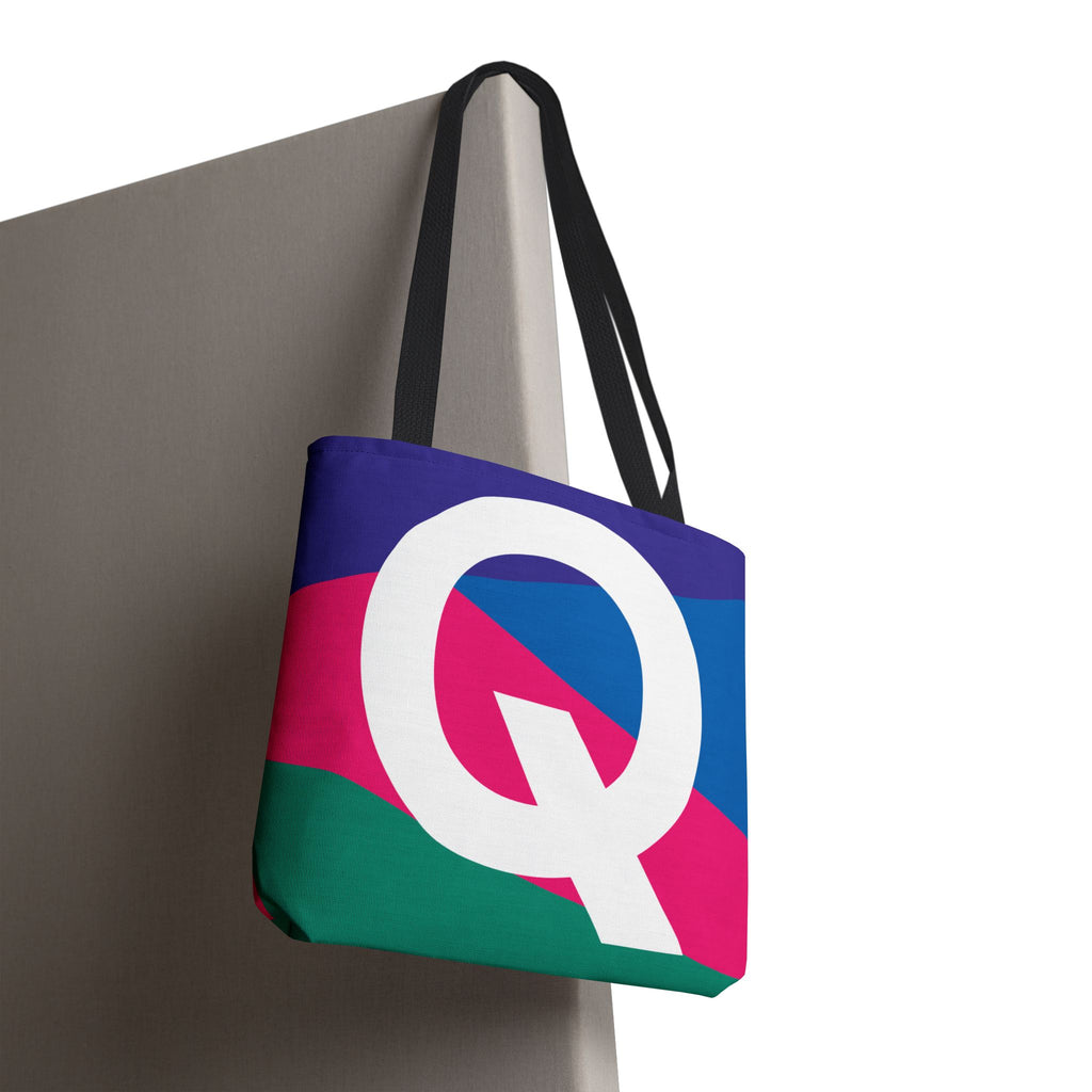 Monogram 'Q' Colorblock Tote Bag — Personalized Initial Q Shoulder Tote