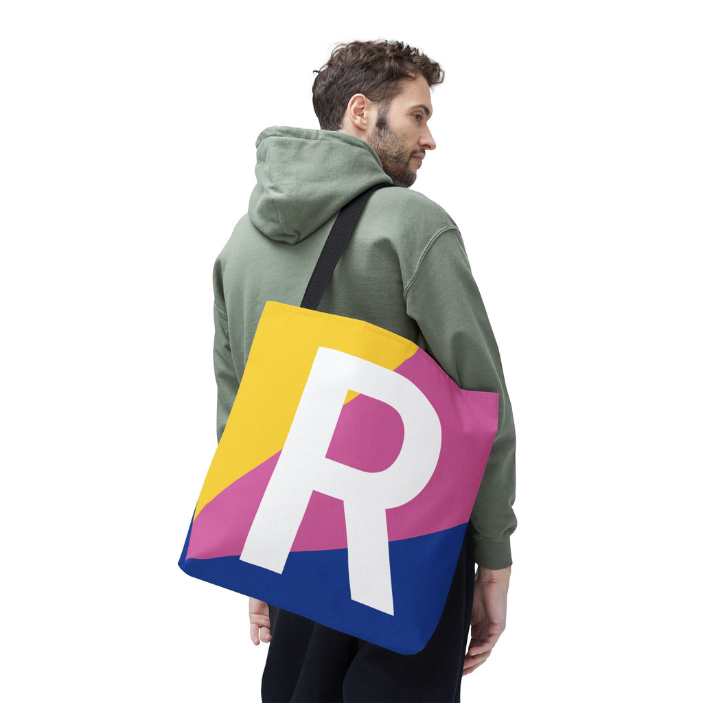 Monogram 'R' Colorblock Tote Bag — Personalized Initial R Shoulder Tote