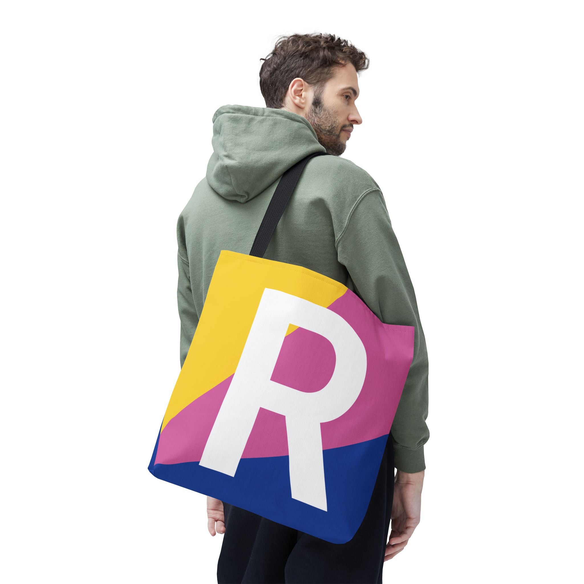 Monogram 'R' Colorblock Tote Bag — Personalized Initial R Shoulder Tote