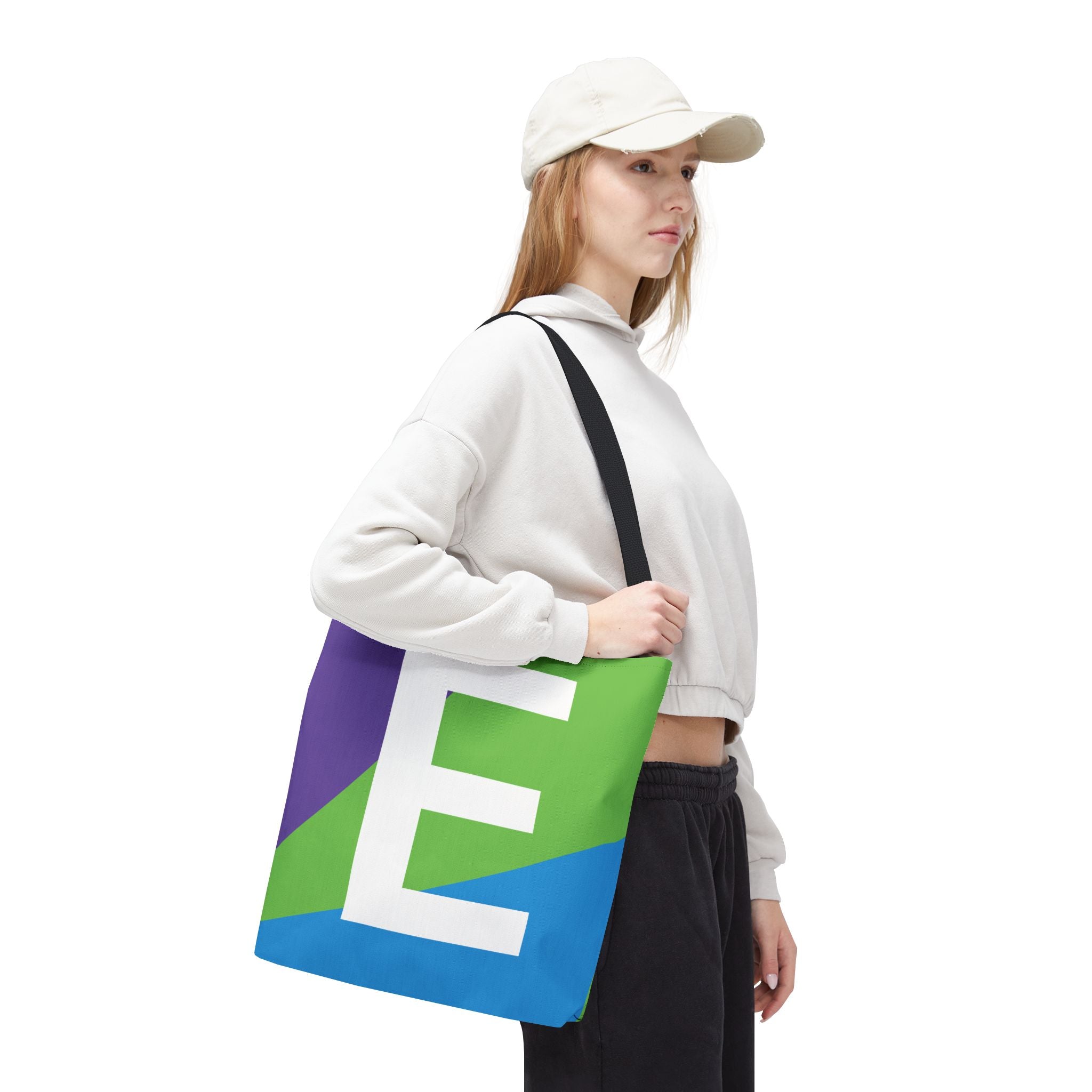 Monogram 'E' Colorblock Tote Bag — Personalized Initial E Shoulder Tote
