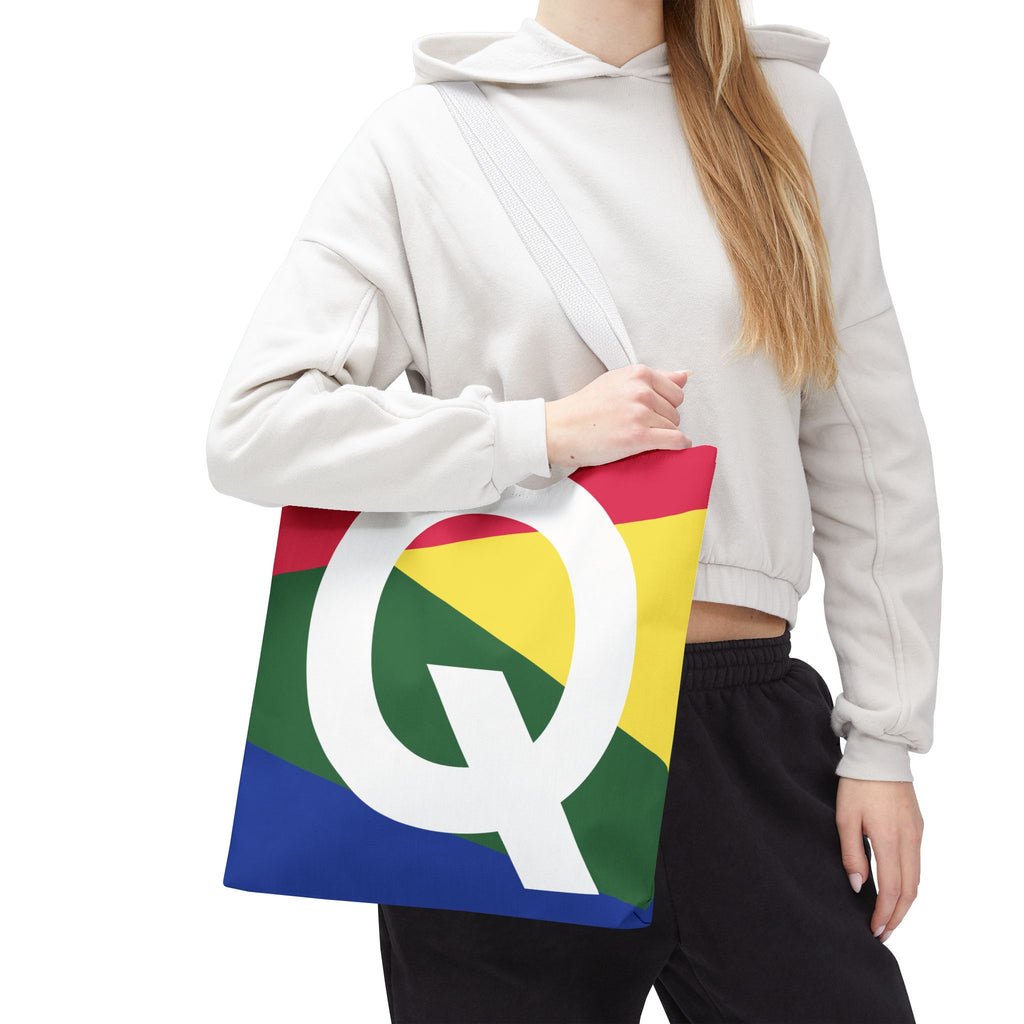 Monogram 'Q' Colorblock Tote Bag — Personalized Initial Q Shoulder Tote