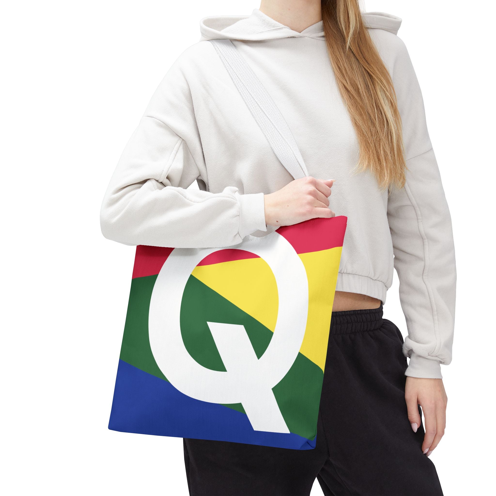 Monogram 'Q' Colorblock Tote Bag — Personalized Initial Q Shoulder Tote