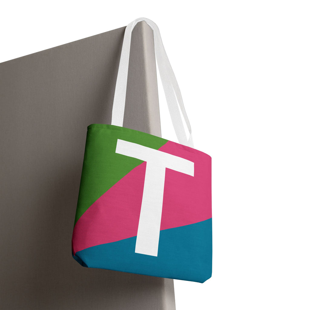Monogram 'T' Colorblock Tote Bag — Personalized Initial T Shoulder Tote