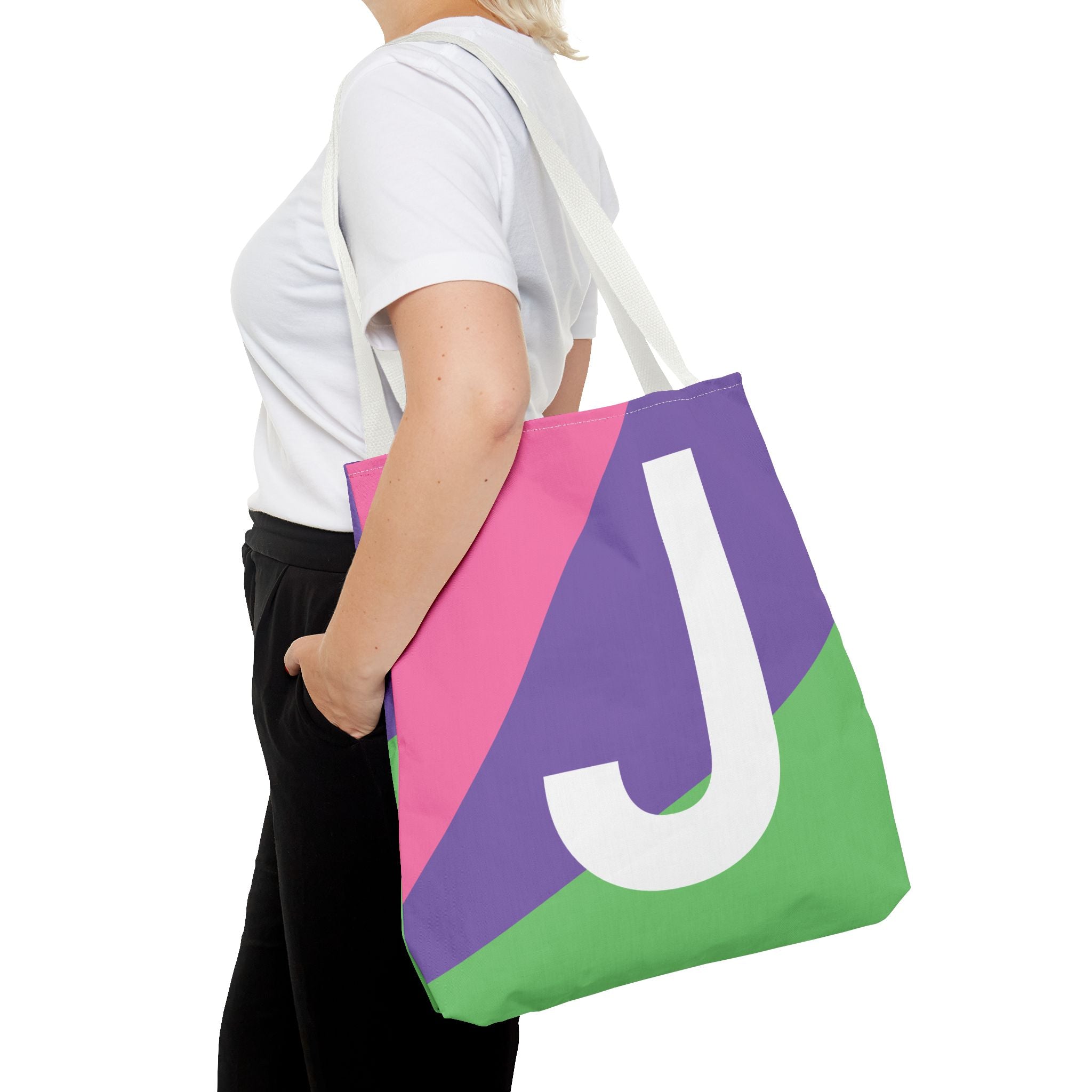 Monogram 'J' Colorblock Tote Bag — Personalized Initial J Shoulder Tote
