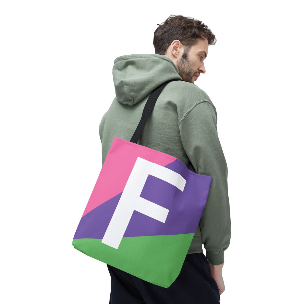 Monogram 'F' Colorblock Tote Bag — Personalized Initial F Shoulder Tote