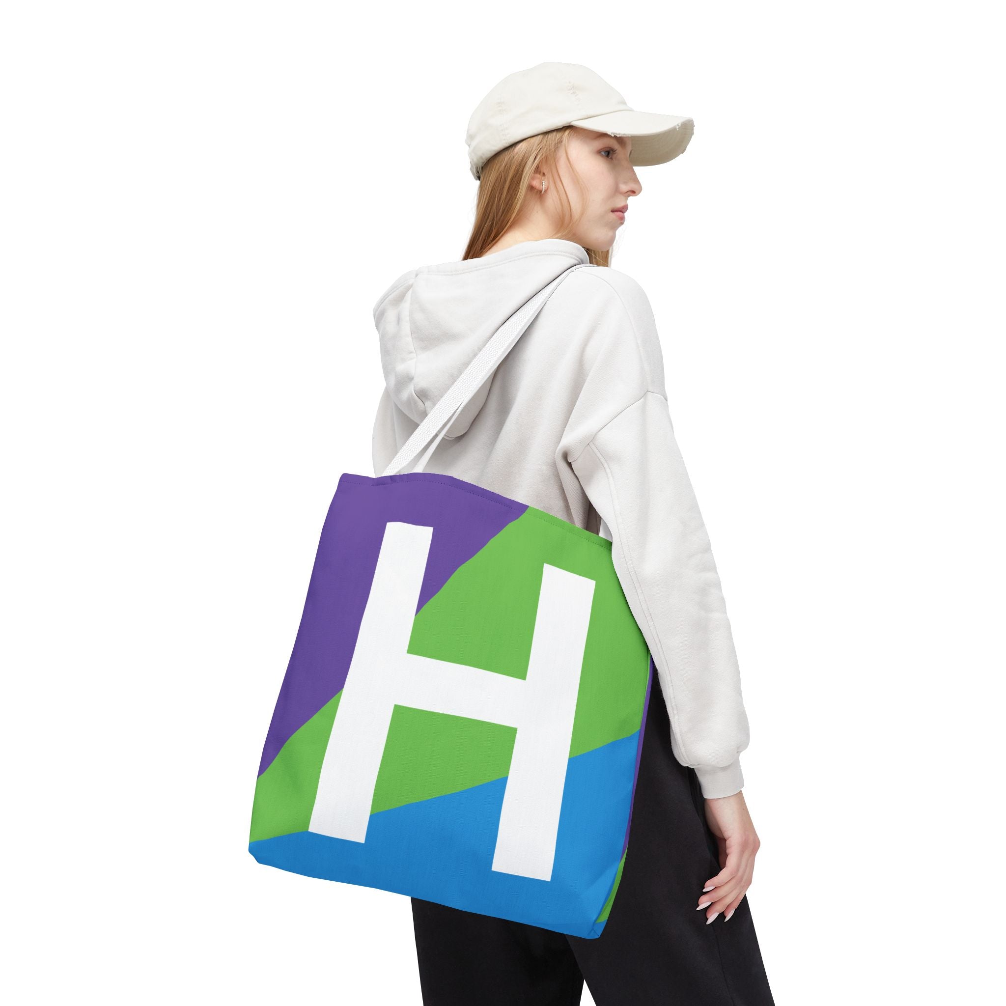 Monogram 'H' Colorblock Tote Bag — Personalized Initial H Shoulder Tote