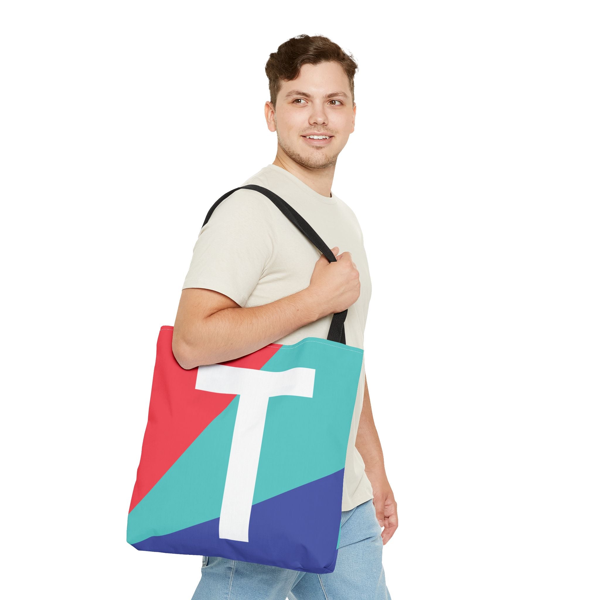 Monogram 'T' Colorblock Tote Bag — Personalized Initial T Shoulder Tote