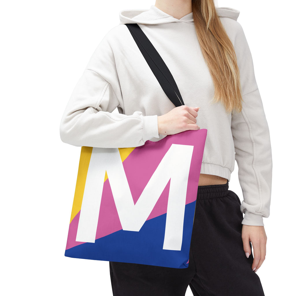 Monogram 'M' Colorblock Tote Bag — Personalized Initial M Shoulder Tote