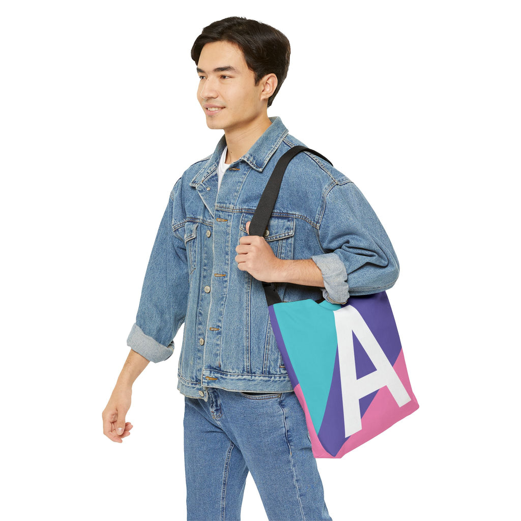 Initial Letter 'A' Colorblock Adjustable Tote Bag — Monogram Alphabet Shoulder Bag