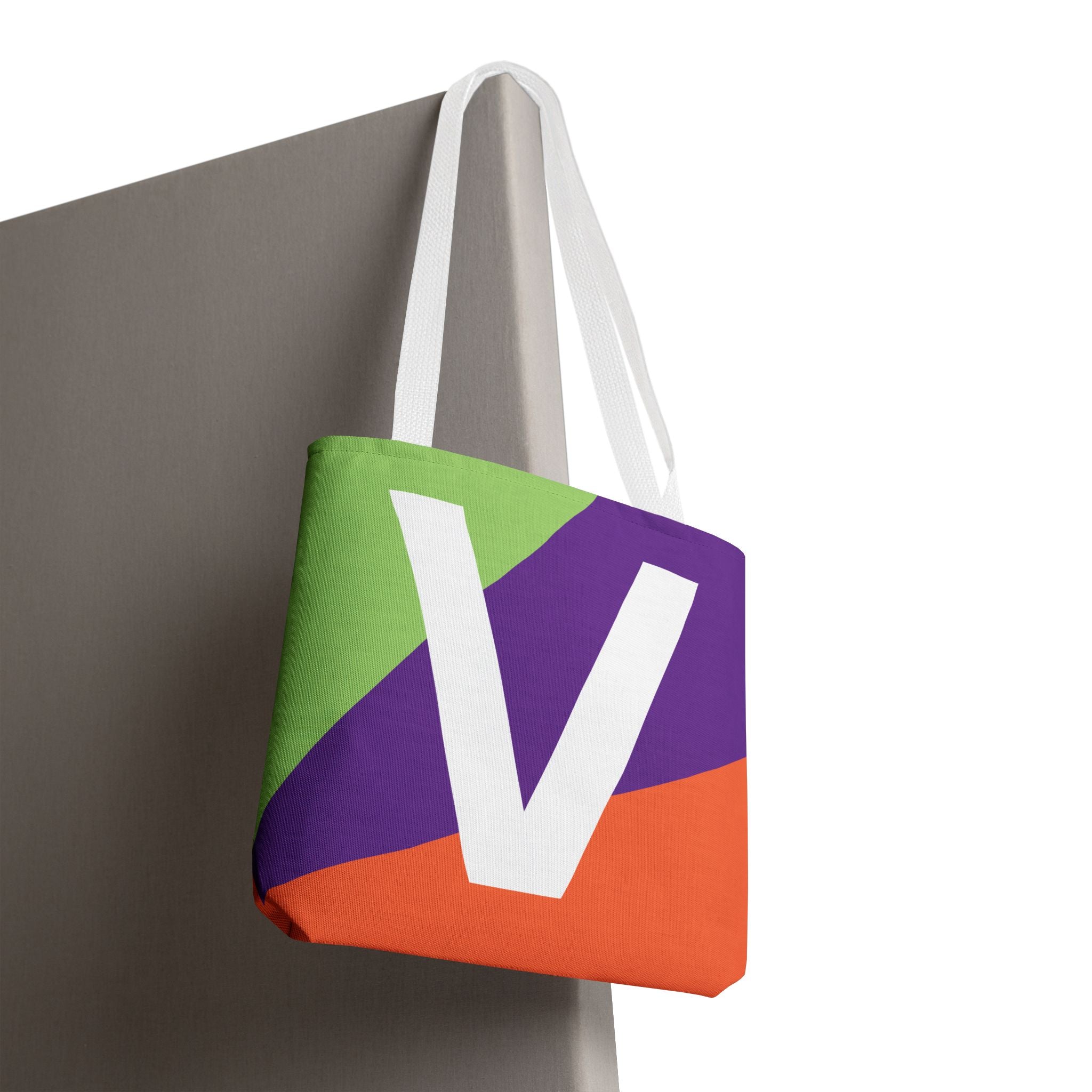 Monogram 'V' Colorblock Tote Bag — Personalized Initial V Shoulder Tote