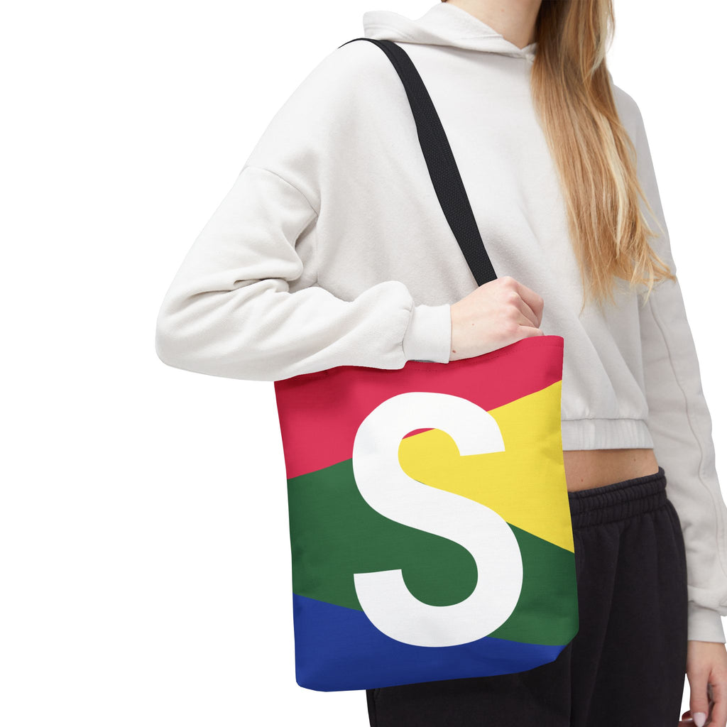 Monogram 'S' Colorblock Tote Bag — Personalized Initial S Shoulder Tote