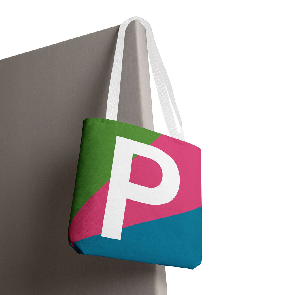 Monogram 'P' Colorblock Tote Bag — Personalized Initial P Shoulder Tote