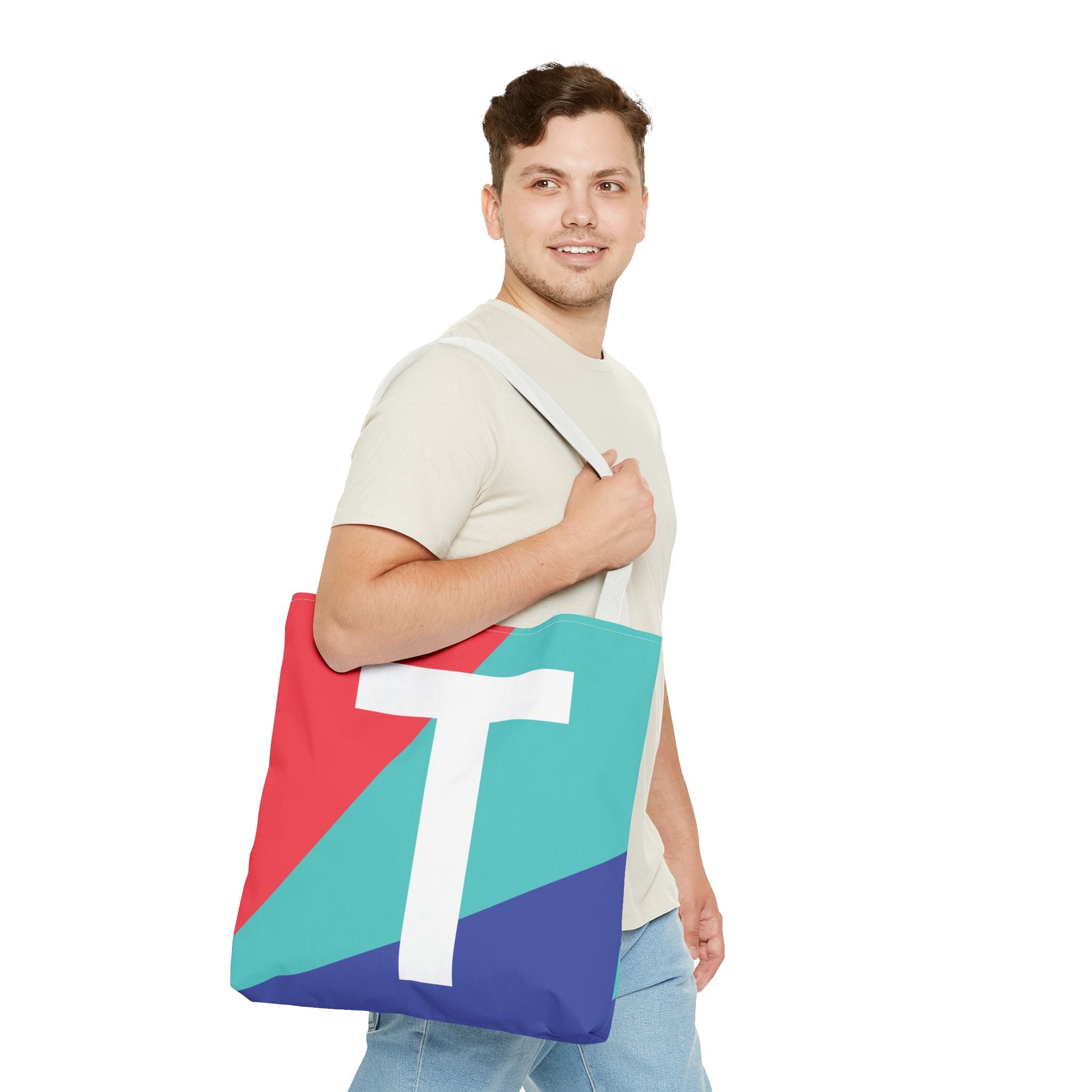 Monogram 'T' Colorblock Tote Bag — Personalized Initial T Shoulder Tote