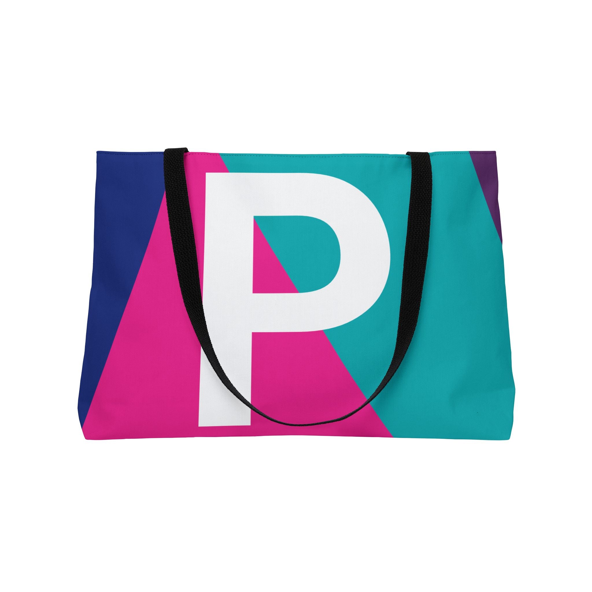 Personalized 'P' Colorblock Tote Bag — Monogram Weekender Tote
