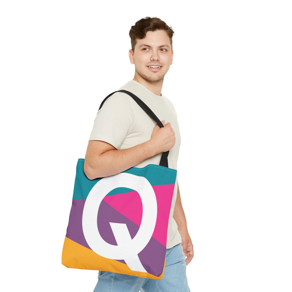 Monogram 'Q' Colorblock Tote Bag — Personalized Initial Q Shoulder Tote