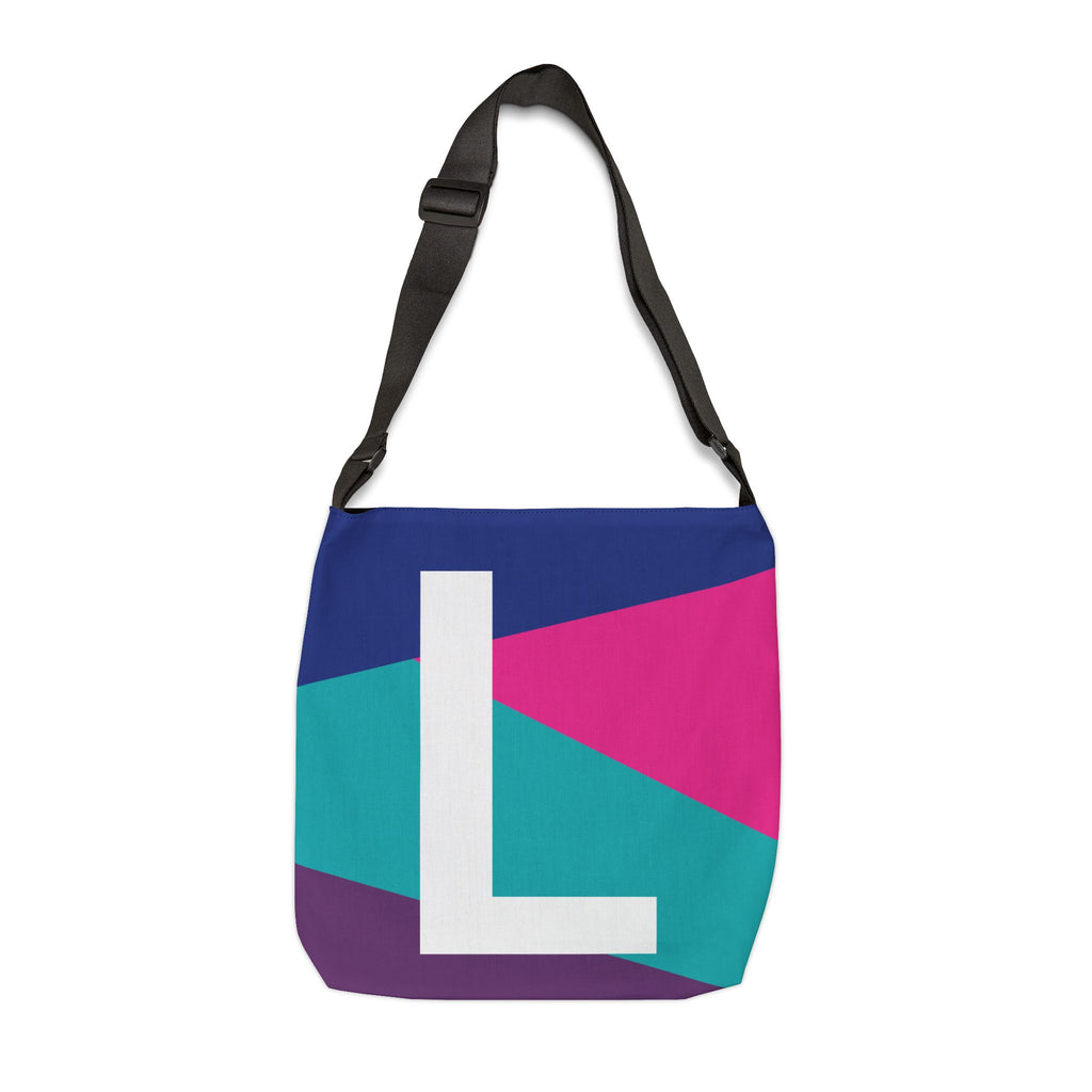 Initial Letter 'L' Colorblock Adjustable Tote Bag — Monogram Alphabet Shoulder Bag