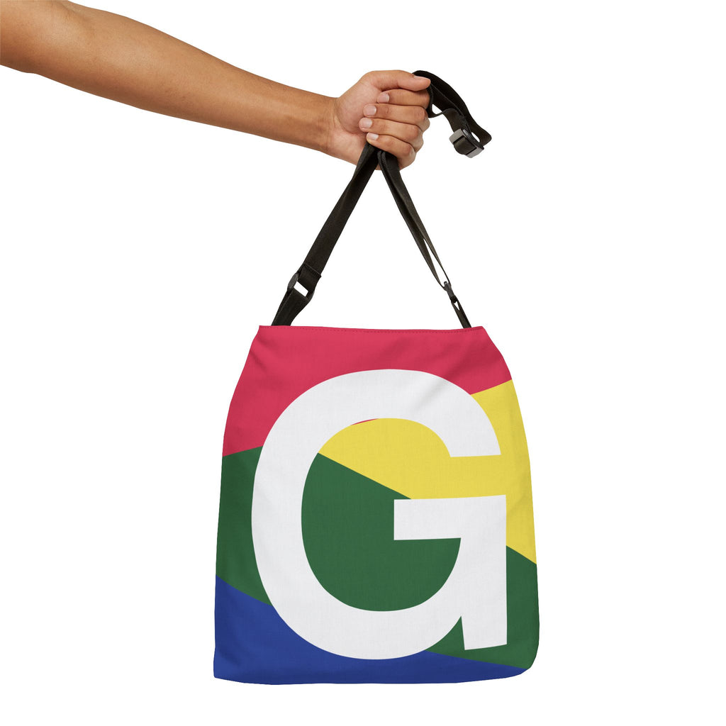 Initial Letter 'G' Colorblock Adjustable Tote Bag — Monogram Alphabet Shoulder Bag