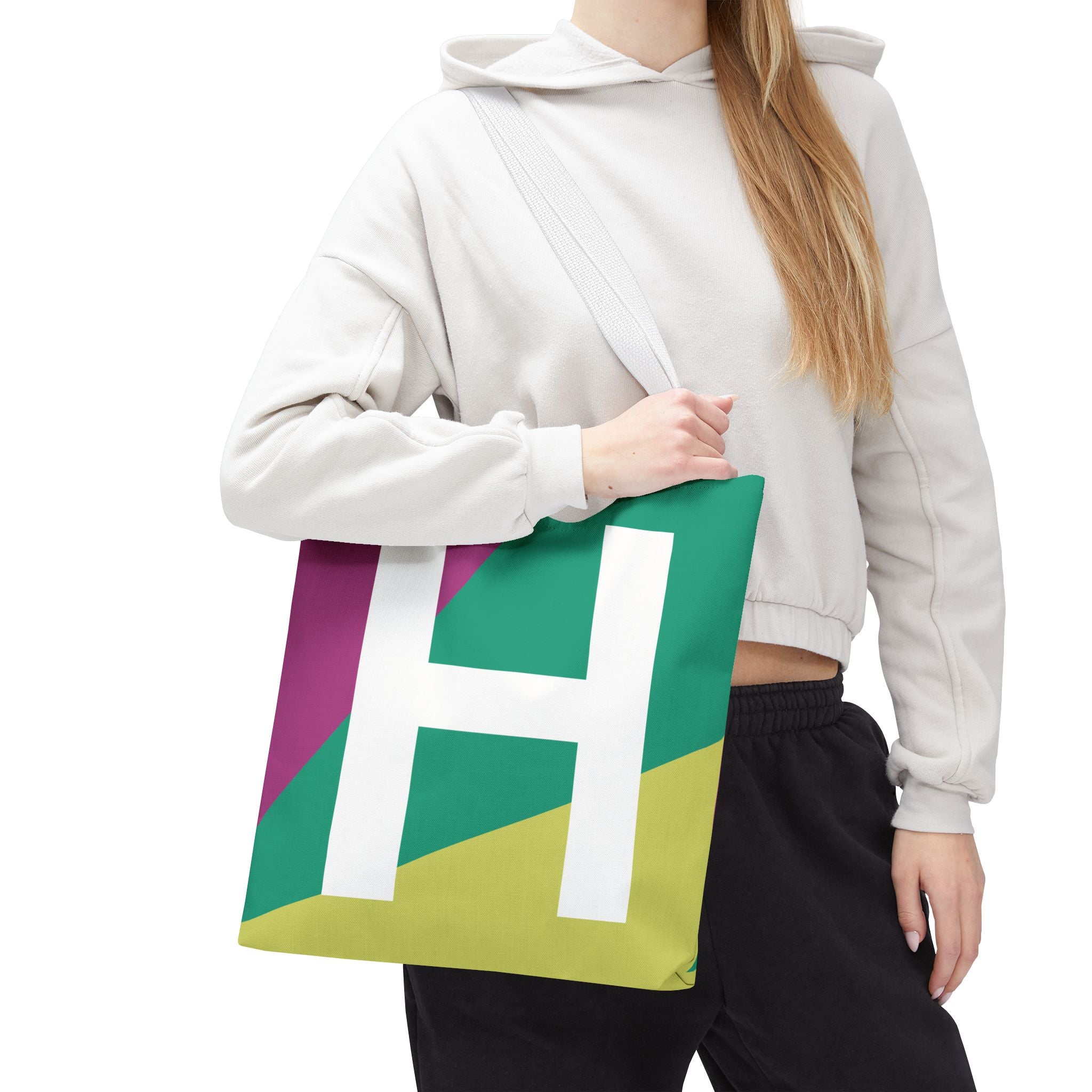Monogram 'H' Colorblock Tote Bag — Personalized Initial H Shoulder Tote