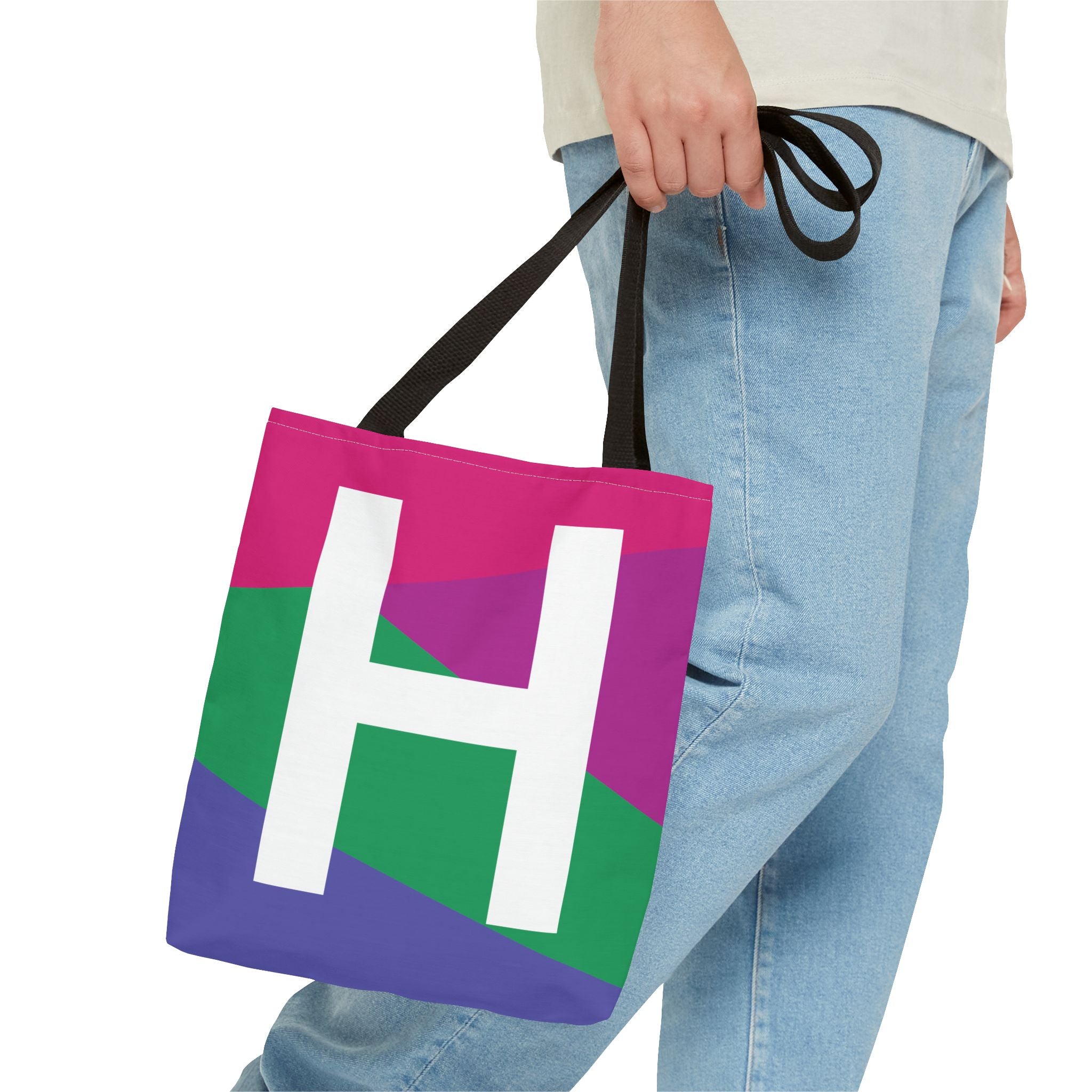 Monogram 'H' Colorblock Tote Bag — Personalized Initial H Shoulder Tote