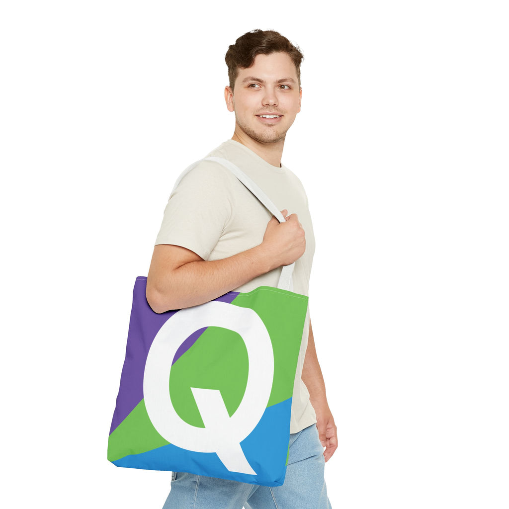 Monogram 'Q' Colorblock Tote Bag — Personalized Initial Q Shoulder Tote
