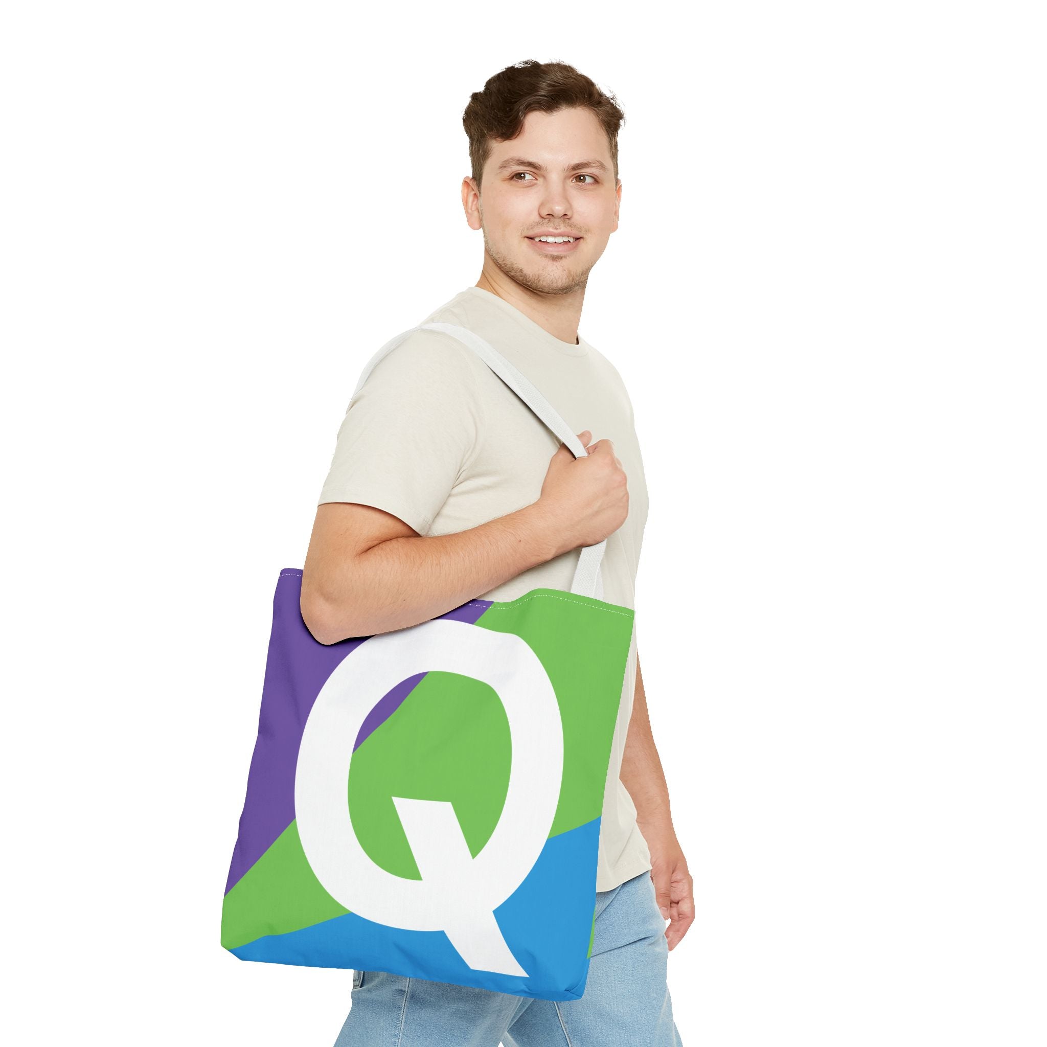 Monogram 'Q' Colorblock Tote Bag — Personalized Initial Q Shoulder Tote