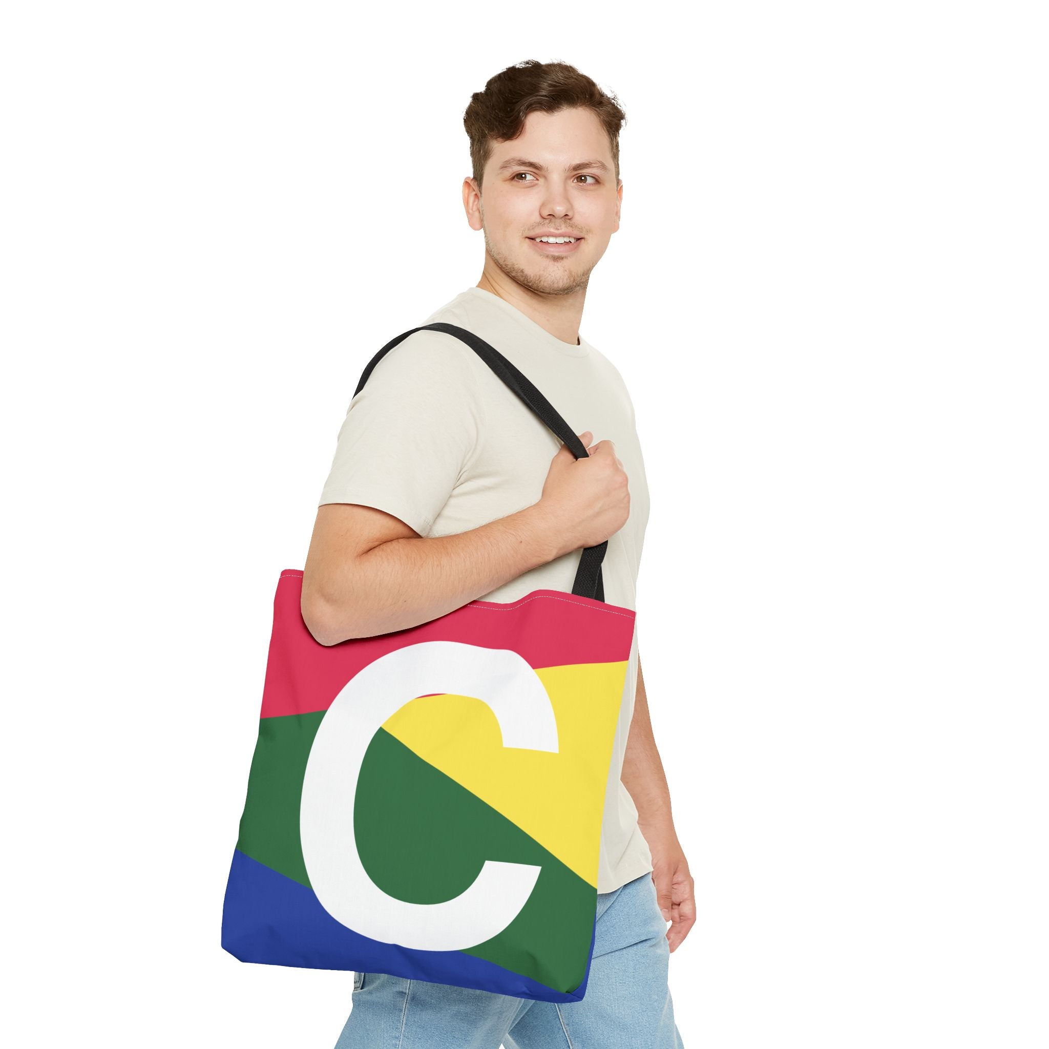 Monogram 'C' Colorblock Tote Bag — Personalized Initial C Shoulder Tote